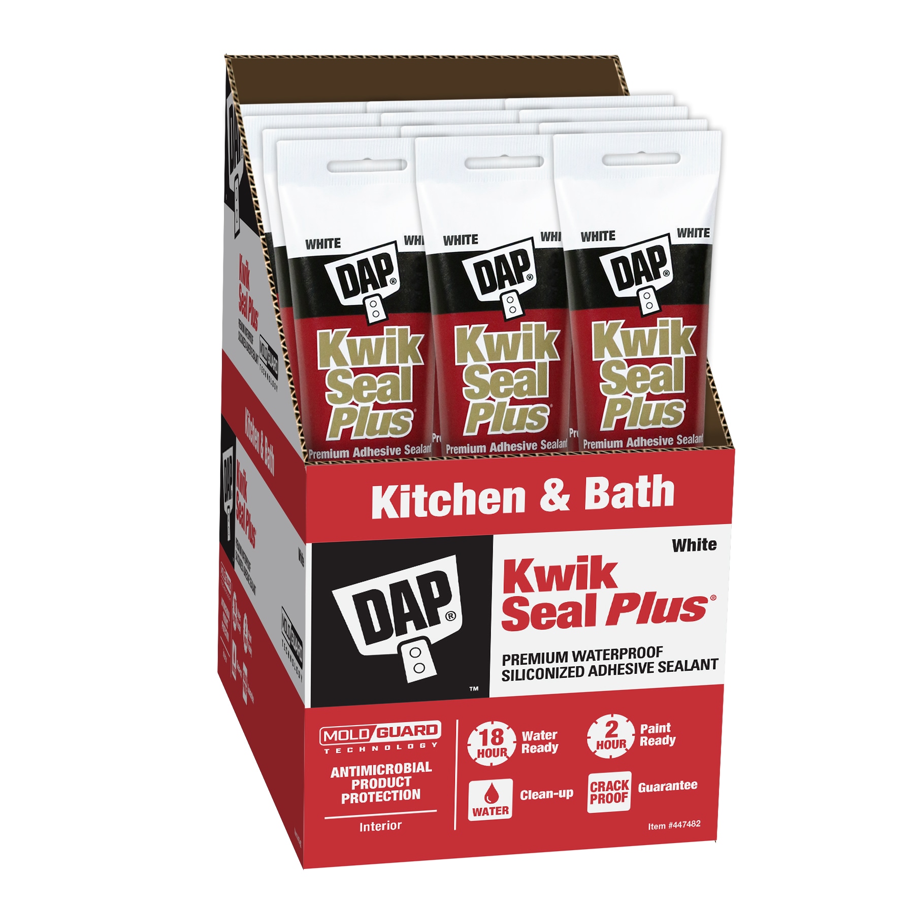 DAP 7079818526SOS Kwik Seal Plus 12 -Pack 5.5-oz Kitchen bath White Paintable Latex Caulk