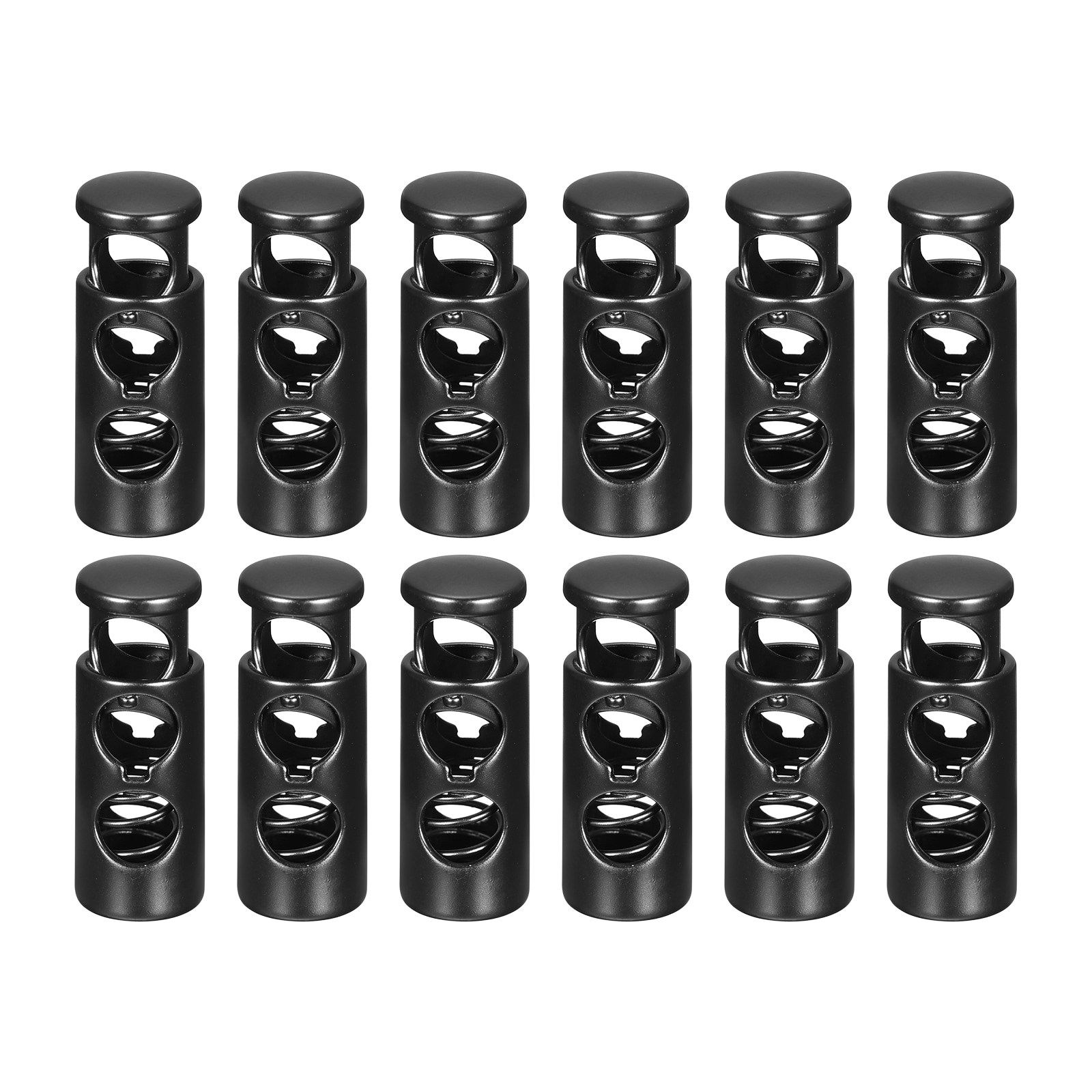 Unique Bargains 12pcs Metal Cord Locks 5mm Double Hole Spring Stopper Fastener Slider Toggles End for Drawstrings Bags Backpack Clothing Lanyards Electrophoretic Black