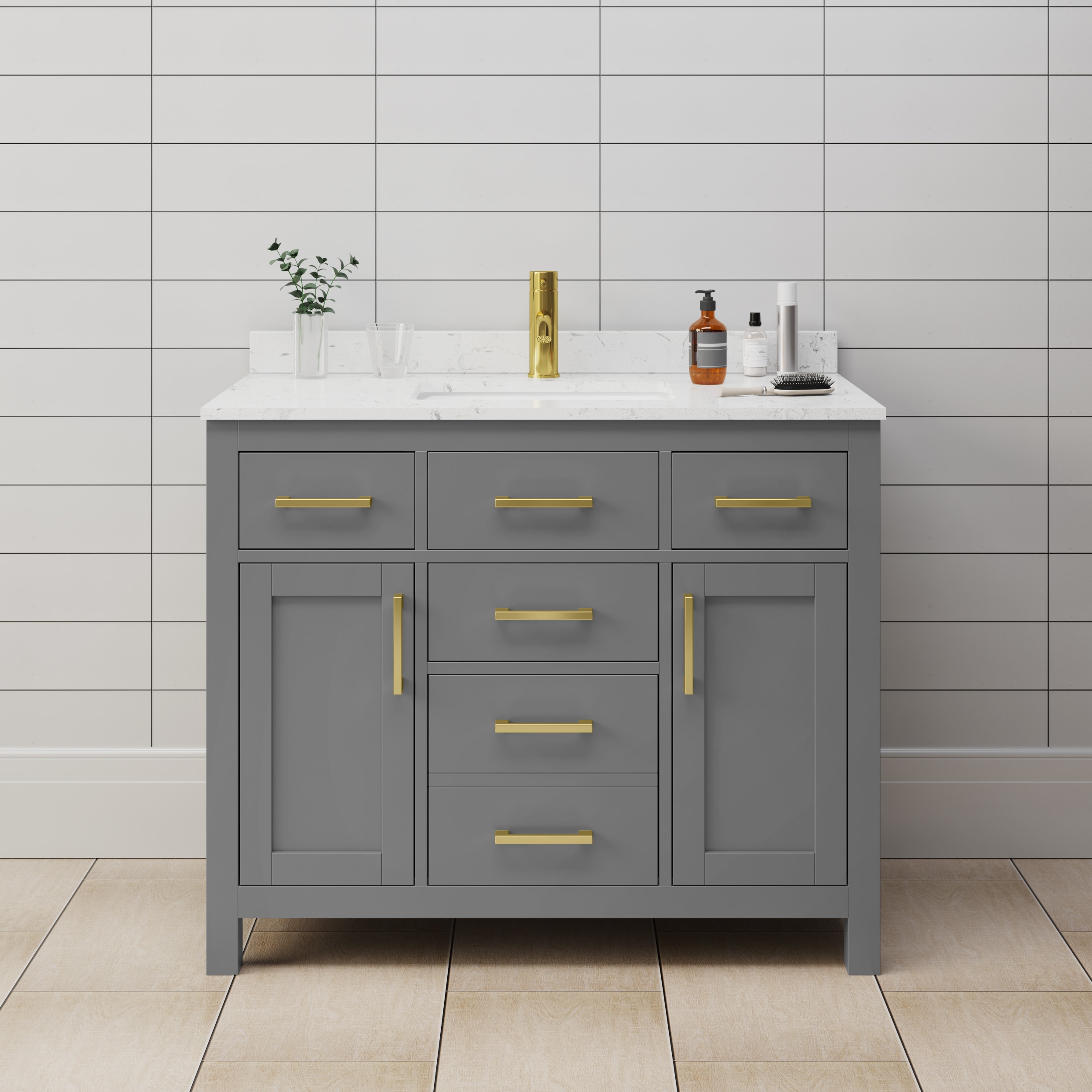 Beckett 42" Dark Gray Freestanding Vanity with Carrara Marble Top