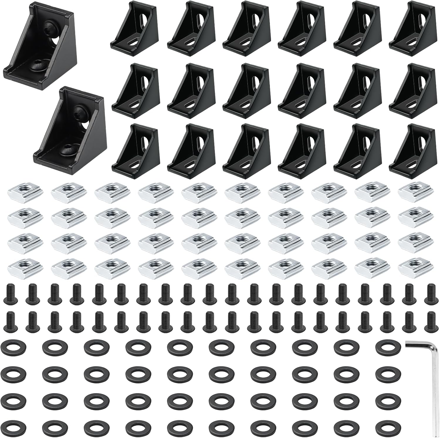 Etokfoks  20 Set Black 4040 Series Aluminum Extrusion Profile Connector with Wrench Corner Bracket T Slot Nuts and Screws