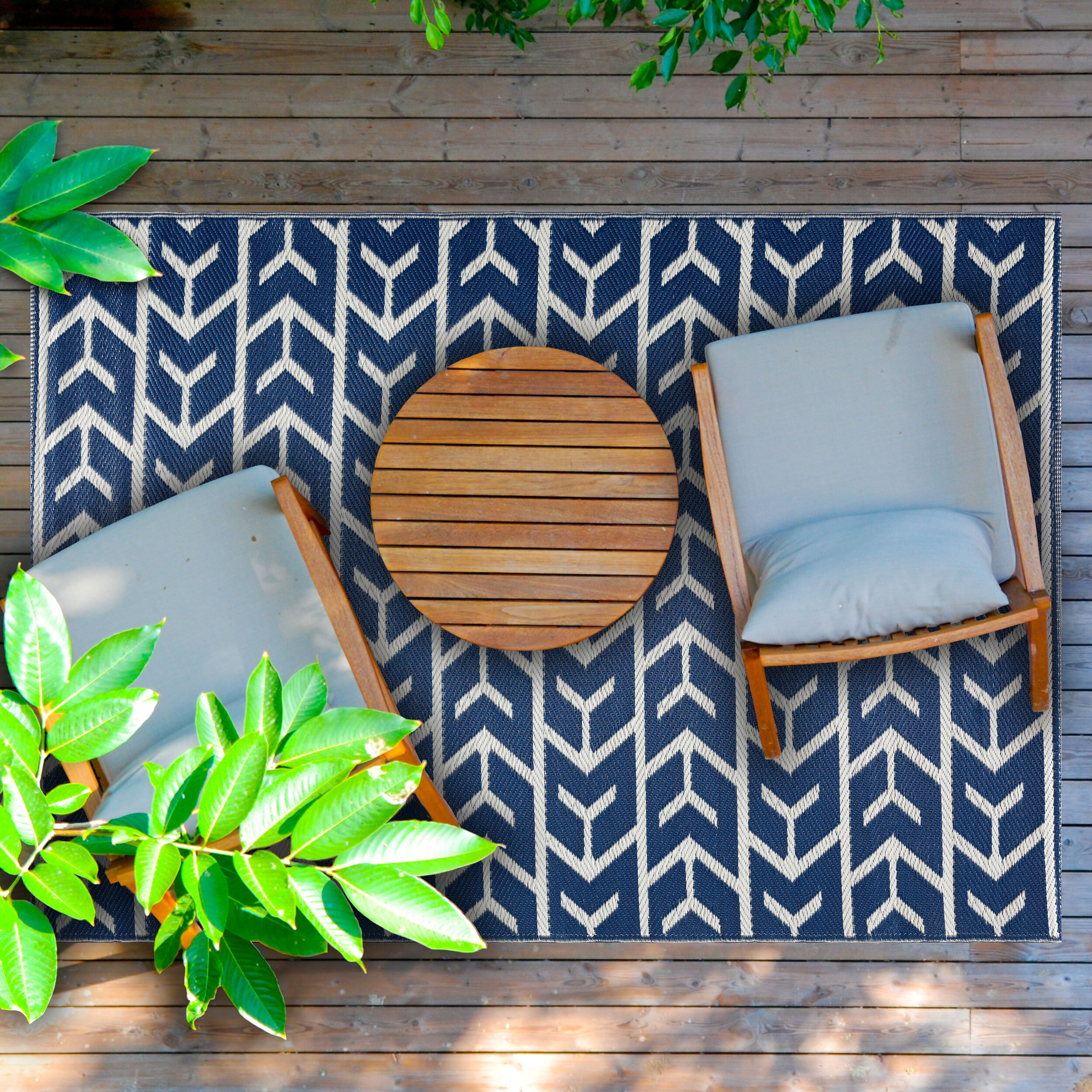 Playa Rug PLY-R-AMS-NC-8X10 8 x 10 (ft) Knotted Polypropylene Amsterdam-NavyWhite Rectangular Indoor/Outdoor Geometric Area rug