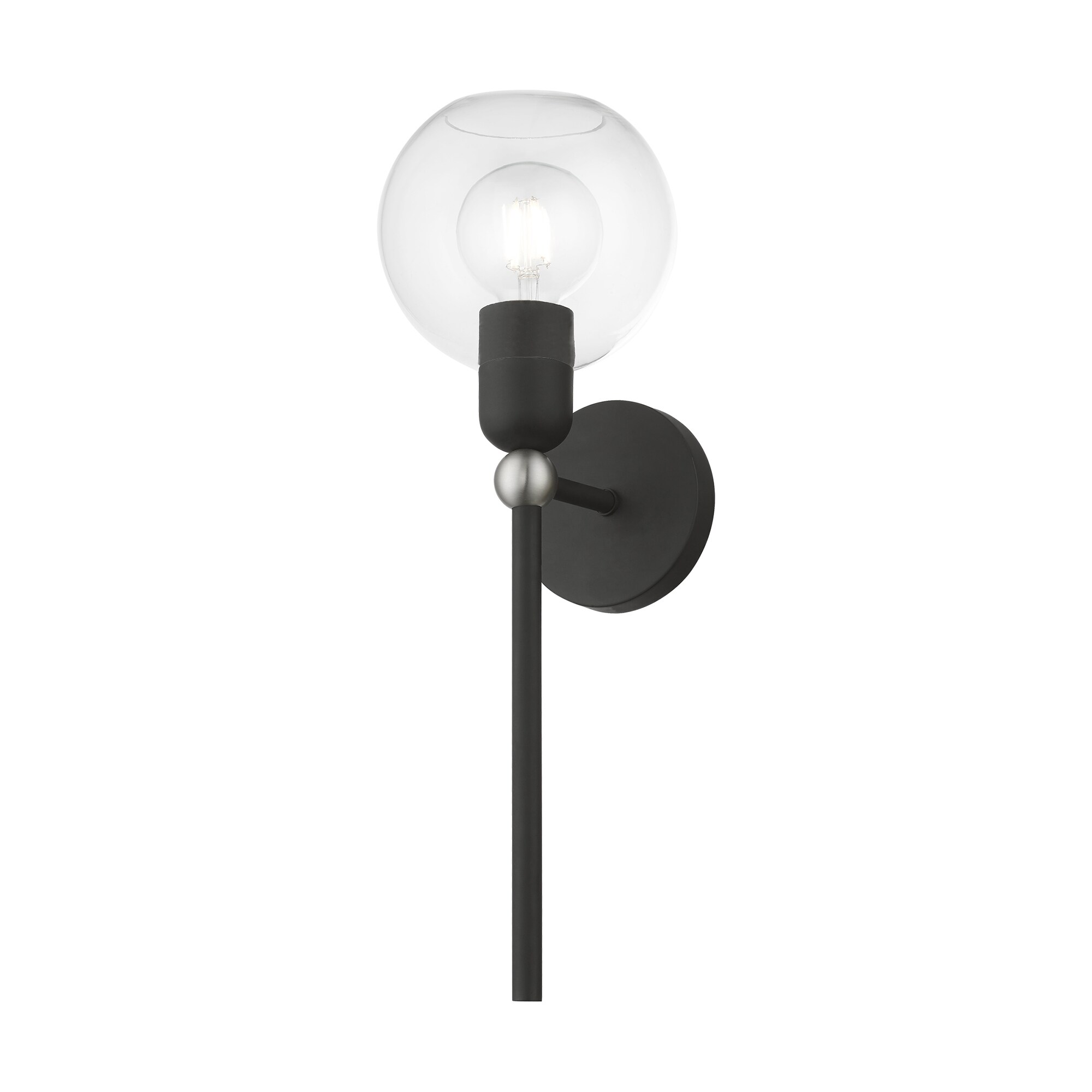Black and Brushed Nickel 1-Light Sconce with Clear Glass Shade