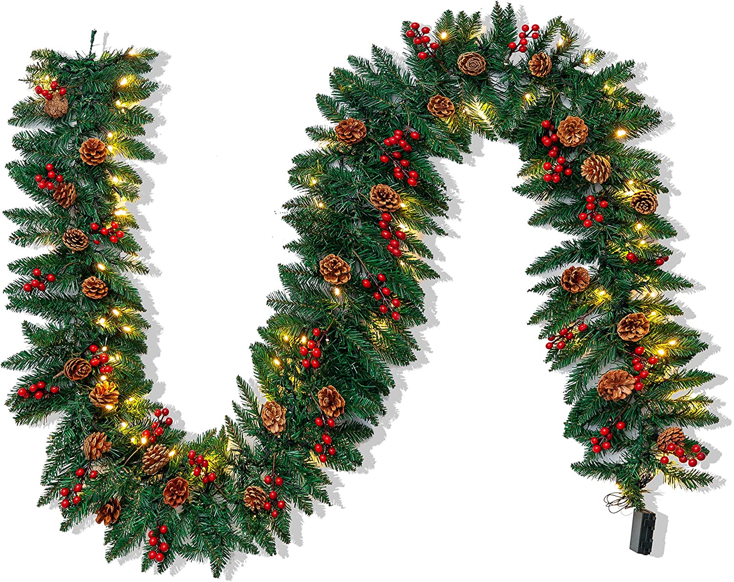 VIHOSE 2 Pcs 6.23 ft Christmas White Garland with LED Lights Canadian Pine  Artificial Christmas Garland Battery Operated Lighted Garland Prelit Faux