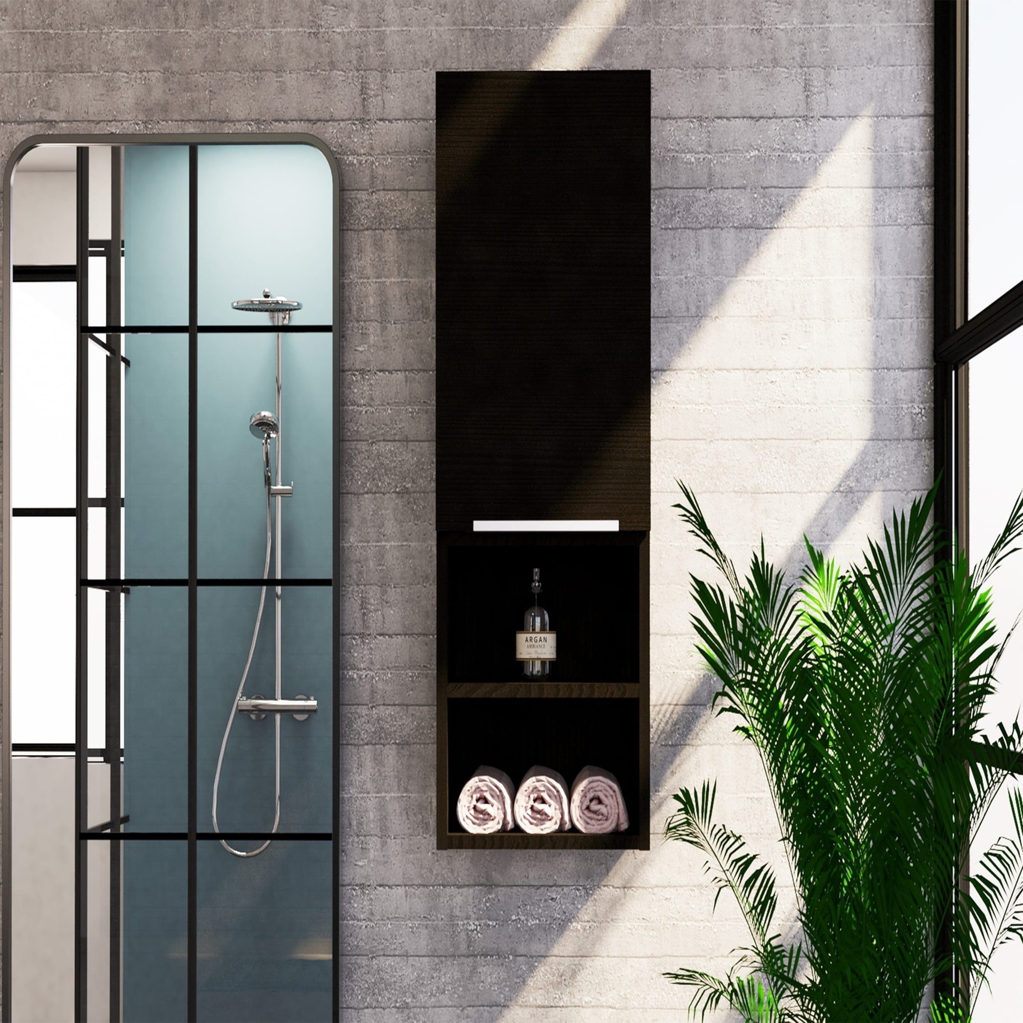 IAK 32 inch Black Particle Board Medicine Cabinet with Two External Shelves and Two Interior Shelves