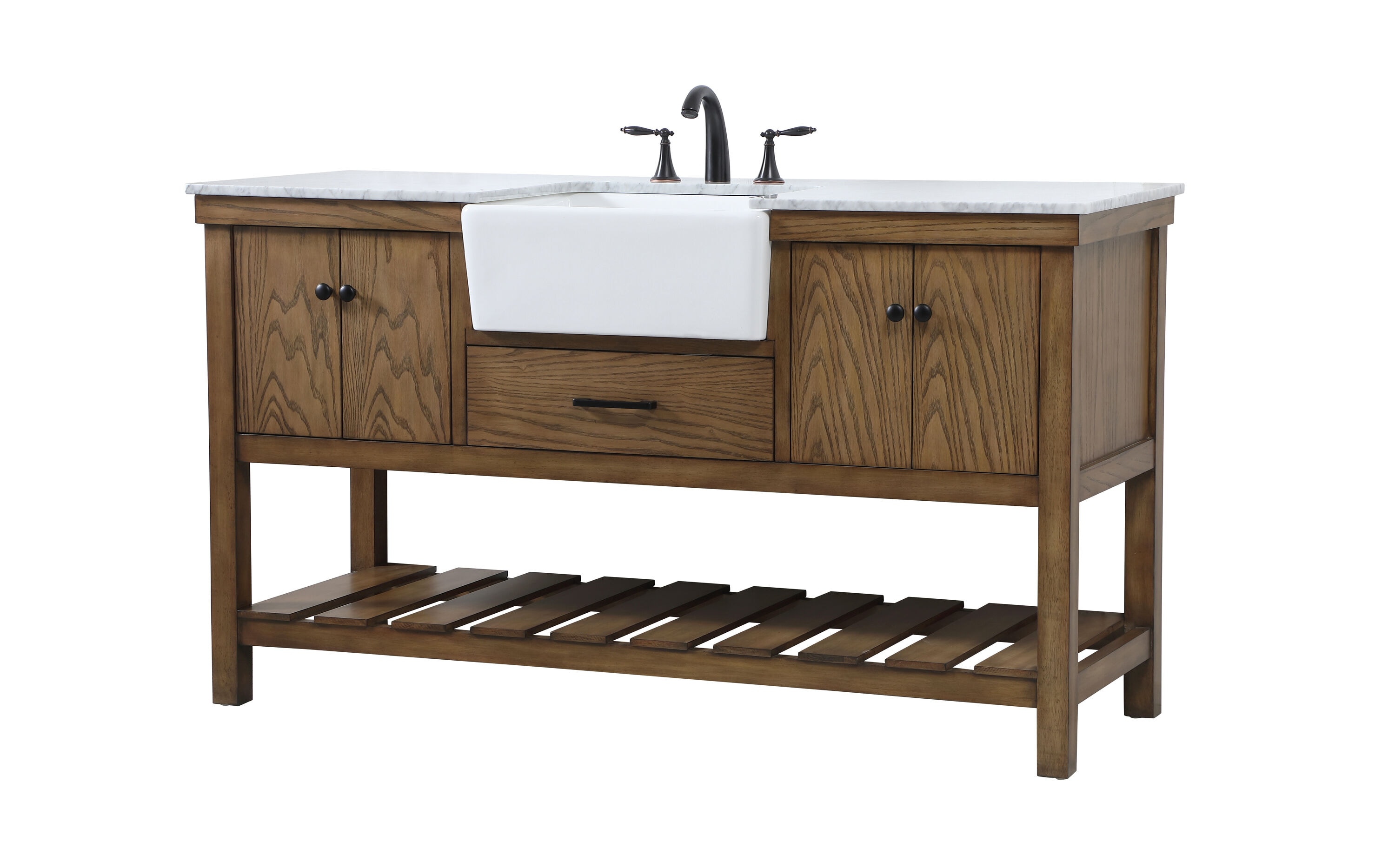 Driftwood Single Bathroom Vanity with Carrara White Marble Top