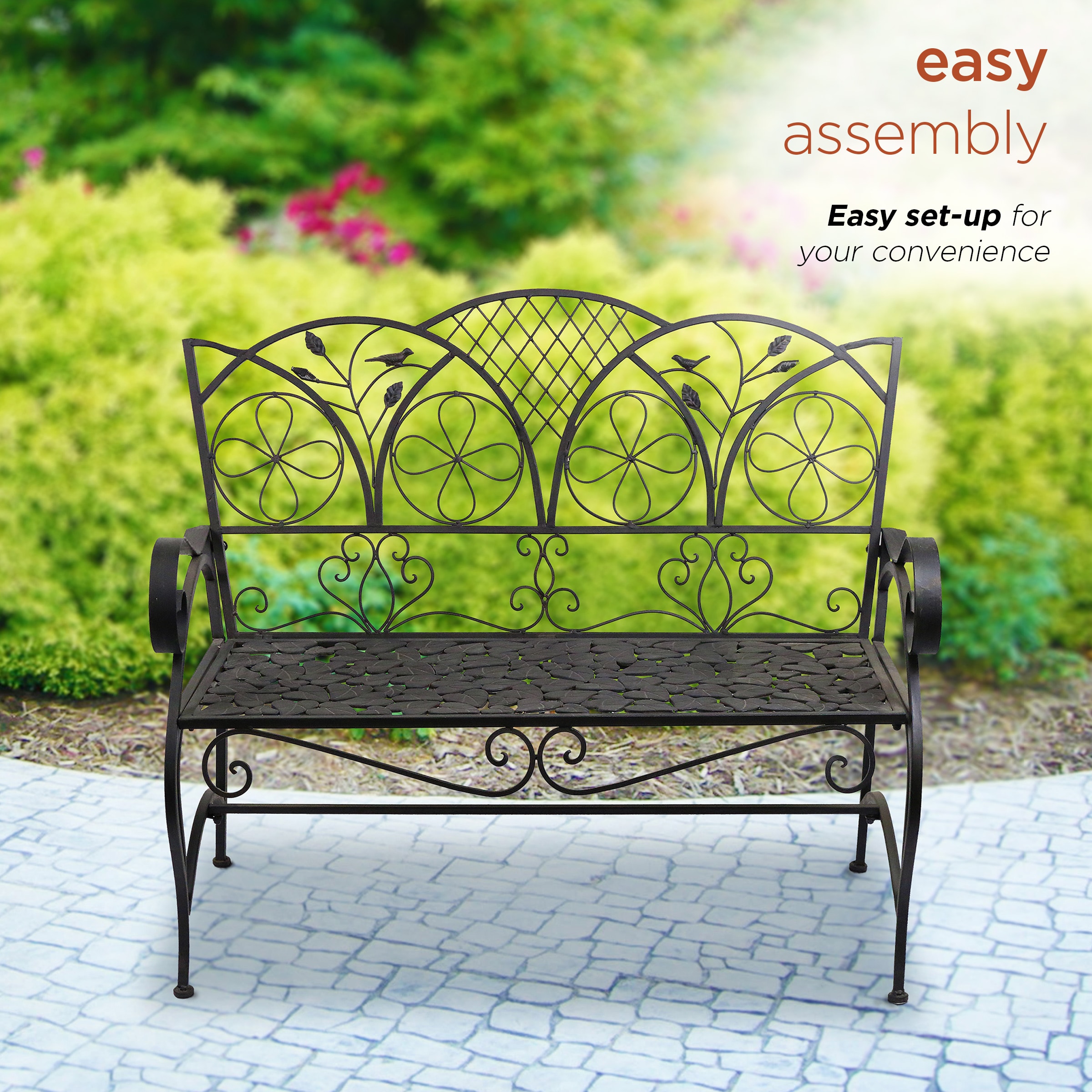 Elegant Alpine 45'' Brown Metal Garden Bench with Backrest
