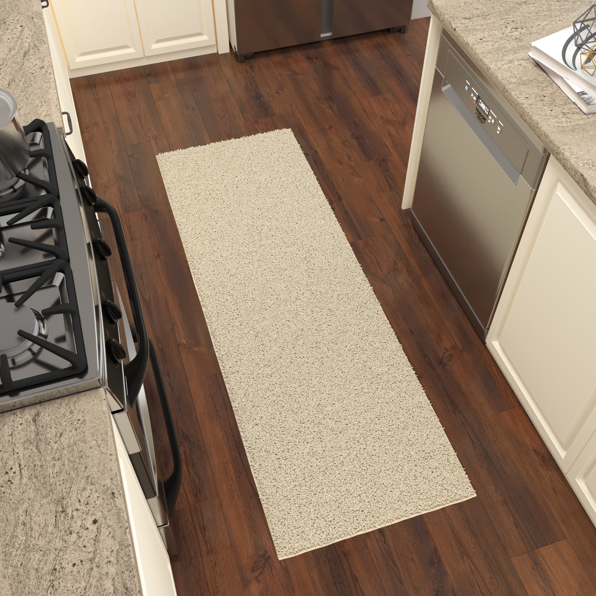 Ottomanson CY302-3X5 Non-Slip Shag Rug 3 x 5 (ft) Loomed Polyester Cream Rectangular Indoor Solid Mid-Century Modern Area rug