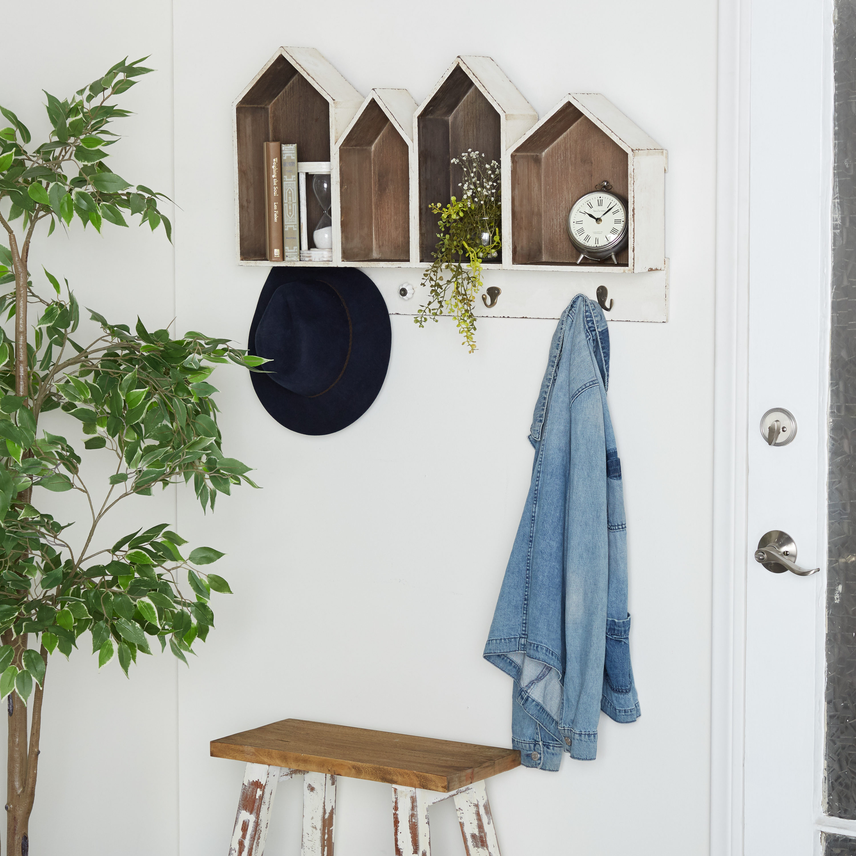 Freestanding Bathtub and Floating Shelves with Plants - Soul & Lane
