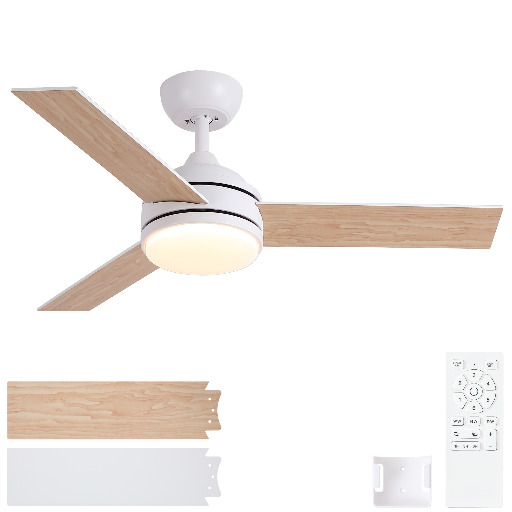 Sevenine - Ventis 42 inch Indoor Downrod Mounted Modern White Smart Ceiling Fan With Integrated L...
