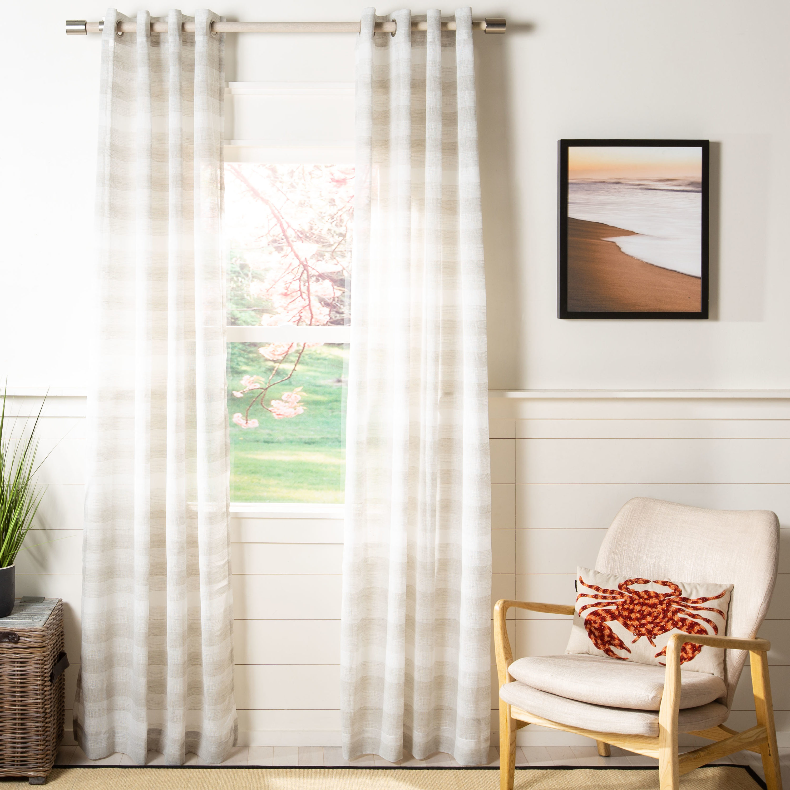 Safavieh WDT1053A-5284 84-in Assorted Beige Semi-sheer Grommet Single Curtain Panel