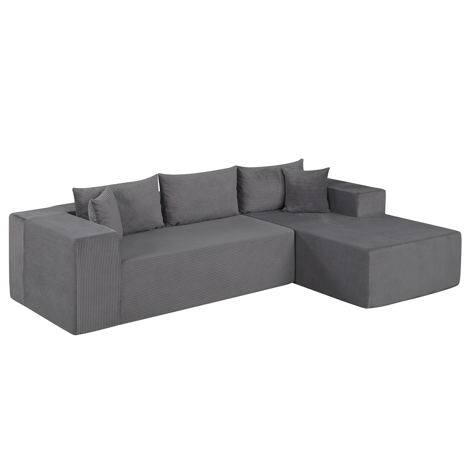 Slickblue - Modern L Shaped Sofa 86 Inch Corduroy Fabric 4 Seater Sofa Deep Seat Sectional Couch ...