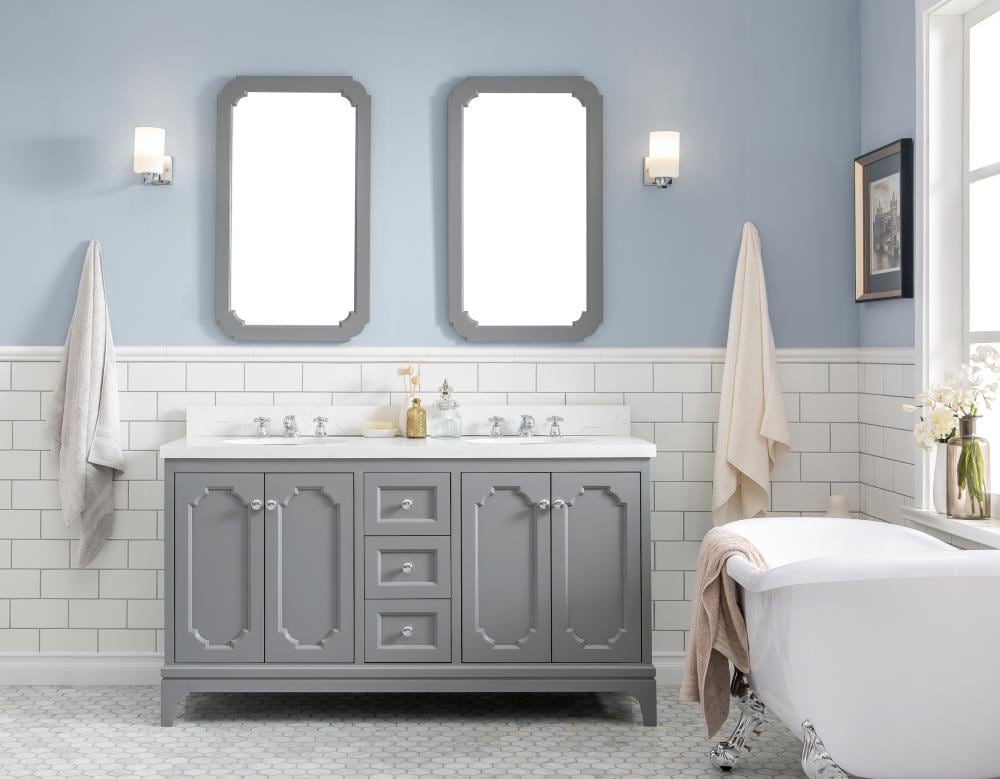Queen 60" Cashmere Grey Double Sink Vanity with Quartz Top