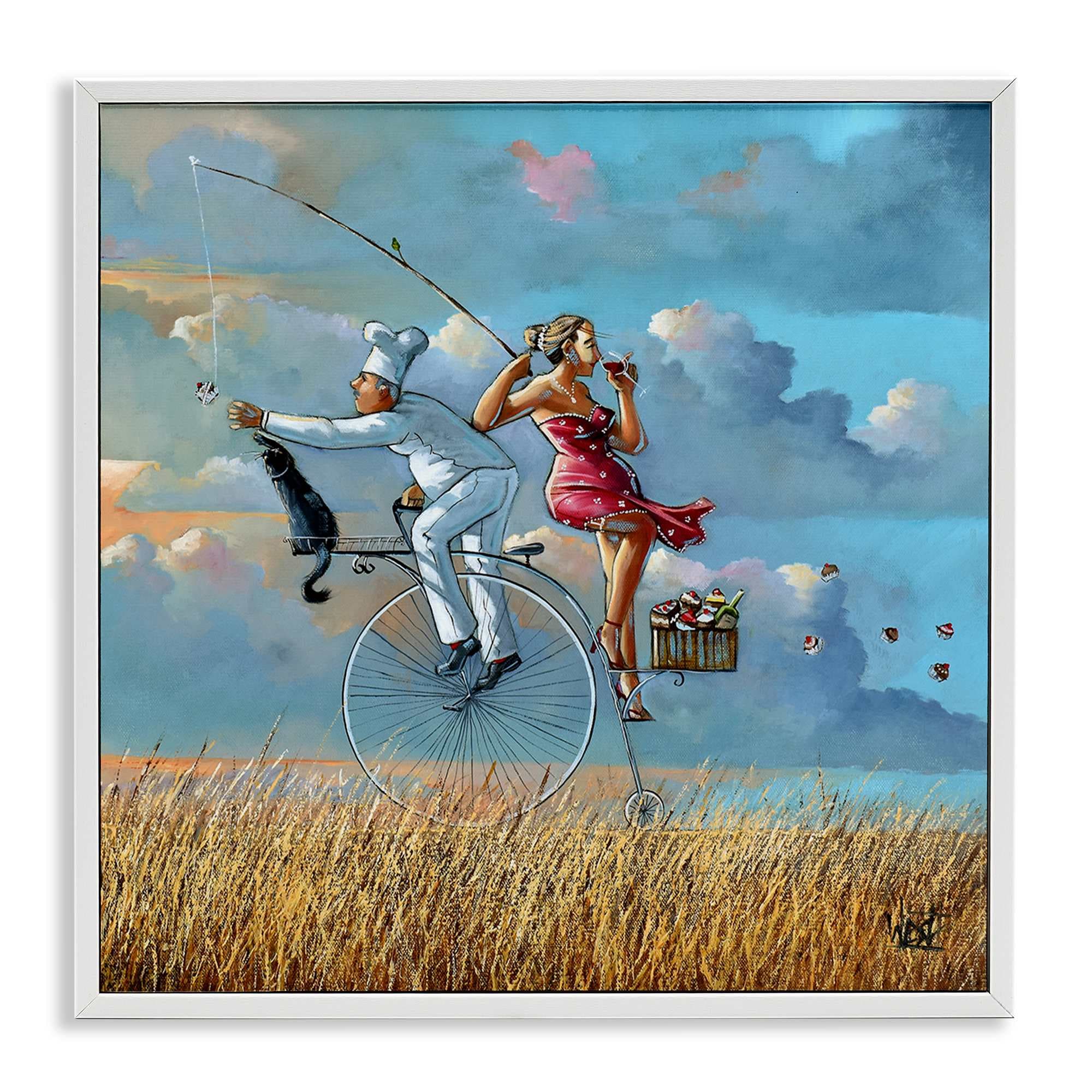 Stupell Industries BS-771-WFR-12X12 Charming Lady and Chef Bicycle View Framed Giclee design by Ronald West