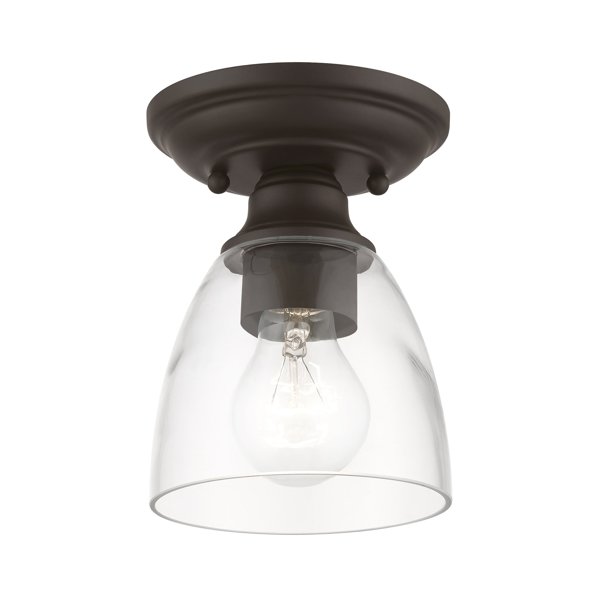 Bronze Contemporary 1-Light Flush Mount with Clear Hand-Blown Glass