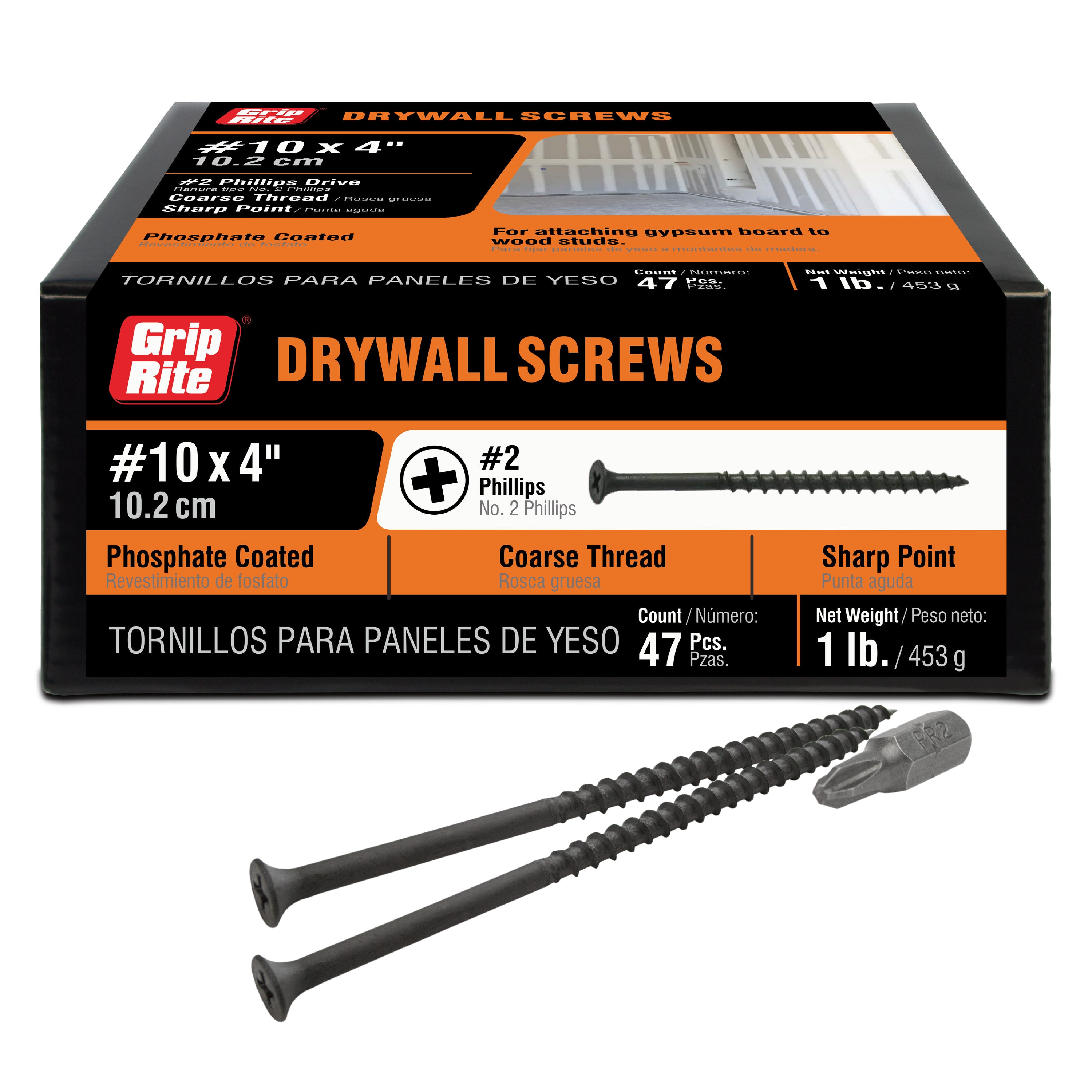 Grip-Rite #10 x 4-in Bugle Coarse Thread Drywall Screws 1-lb (47-Pack) in  the Drywall Screws department at