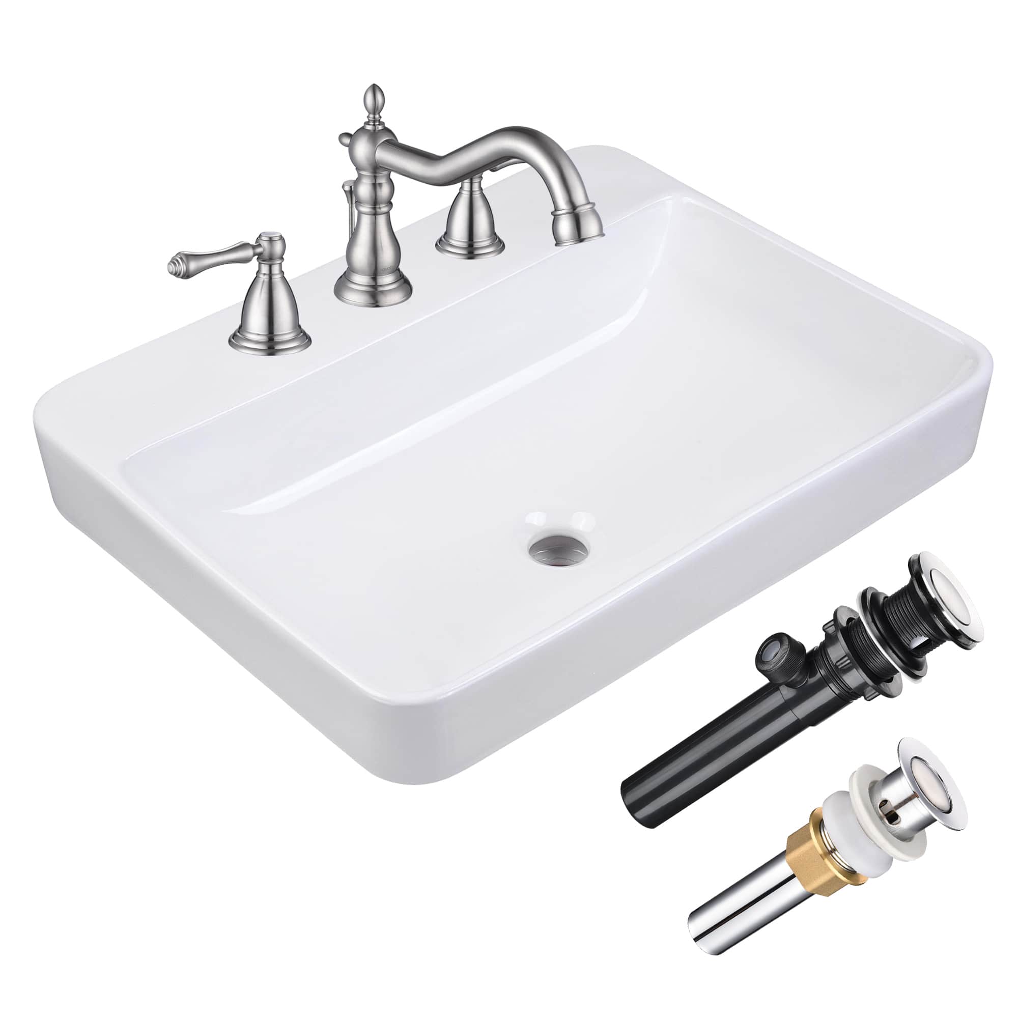 Yescom 80PSKSET023-F5-BN-LO Rectangle Drop In Bathroom Sink w/ 3 Hole Faucet Widespread 2 Handle Combo