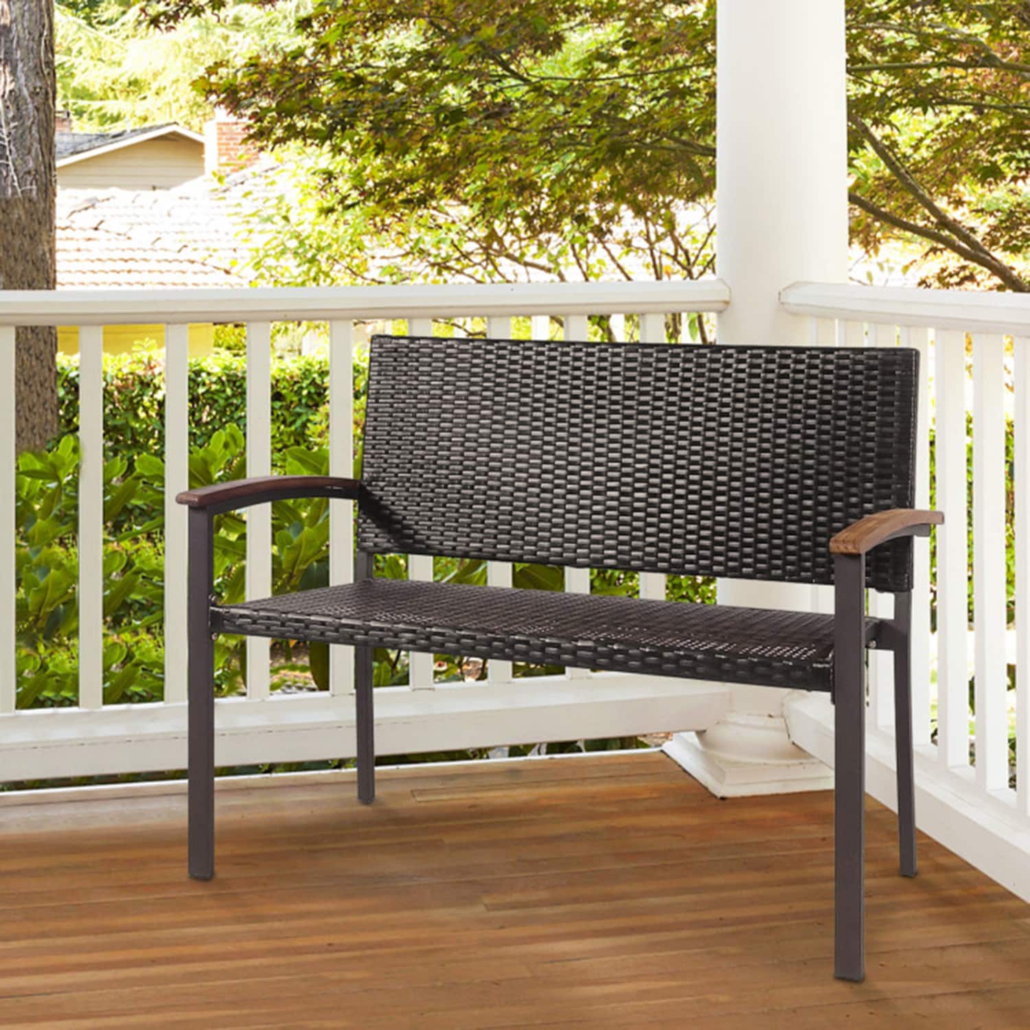 Mondawe 313OP-HY Patio Benche 45-Inches W x 34.5-Inches H Black Steel Garden Bench