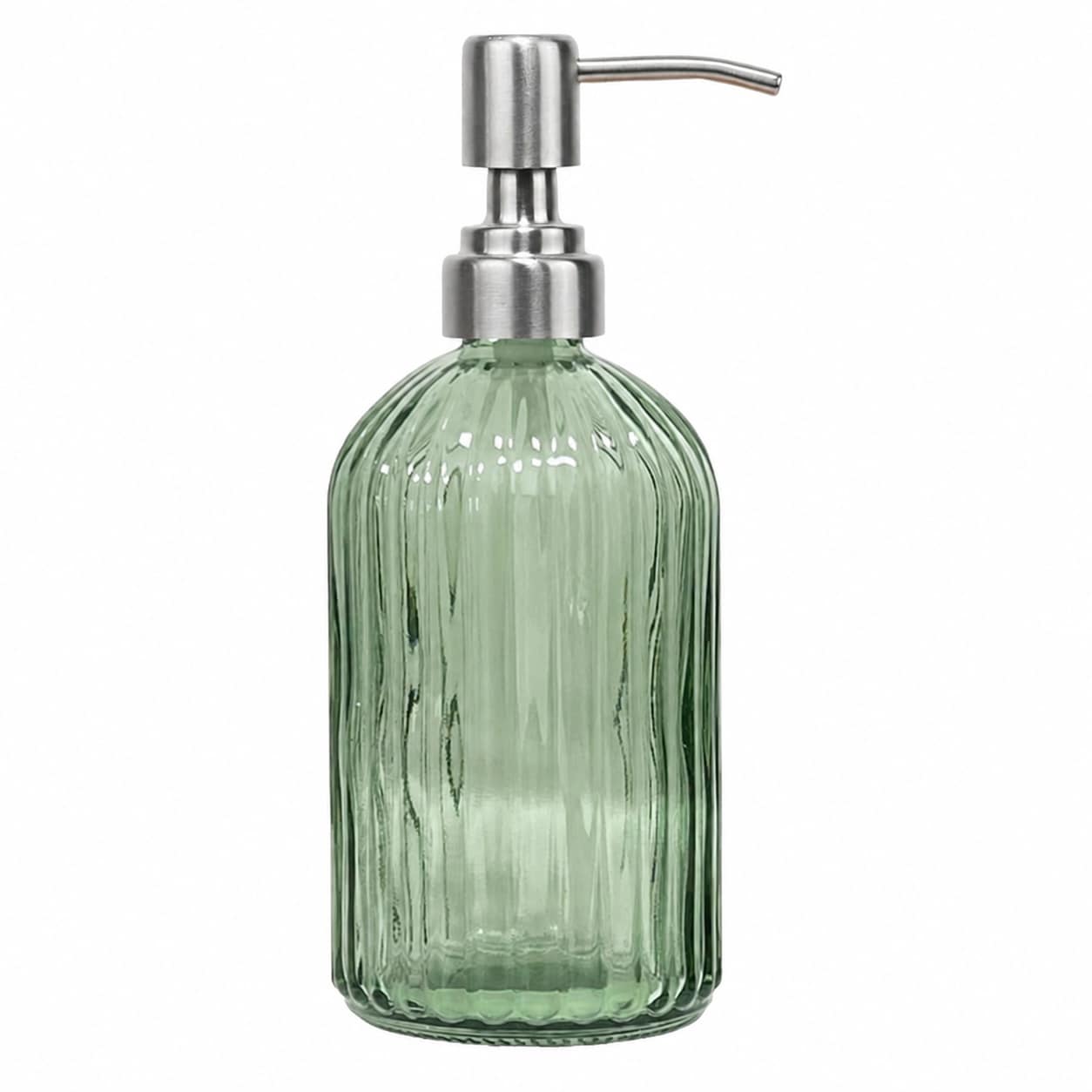 Aoibox  14 Ounces Clear Glass Soap Dispenser with Anti Slip Green Texture and Stainless Steel Pump for Bathroom and Kitchen