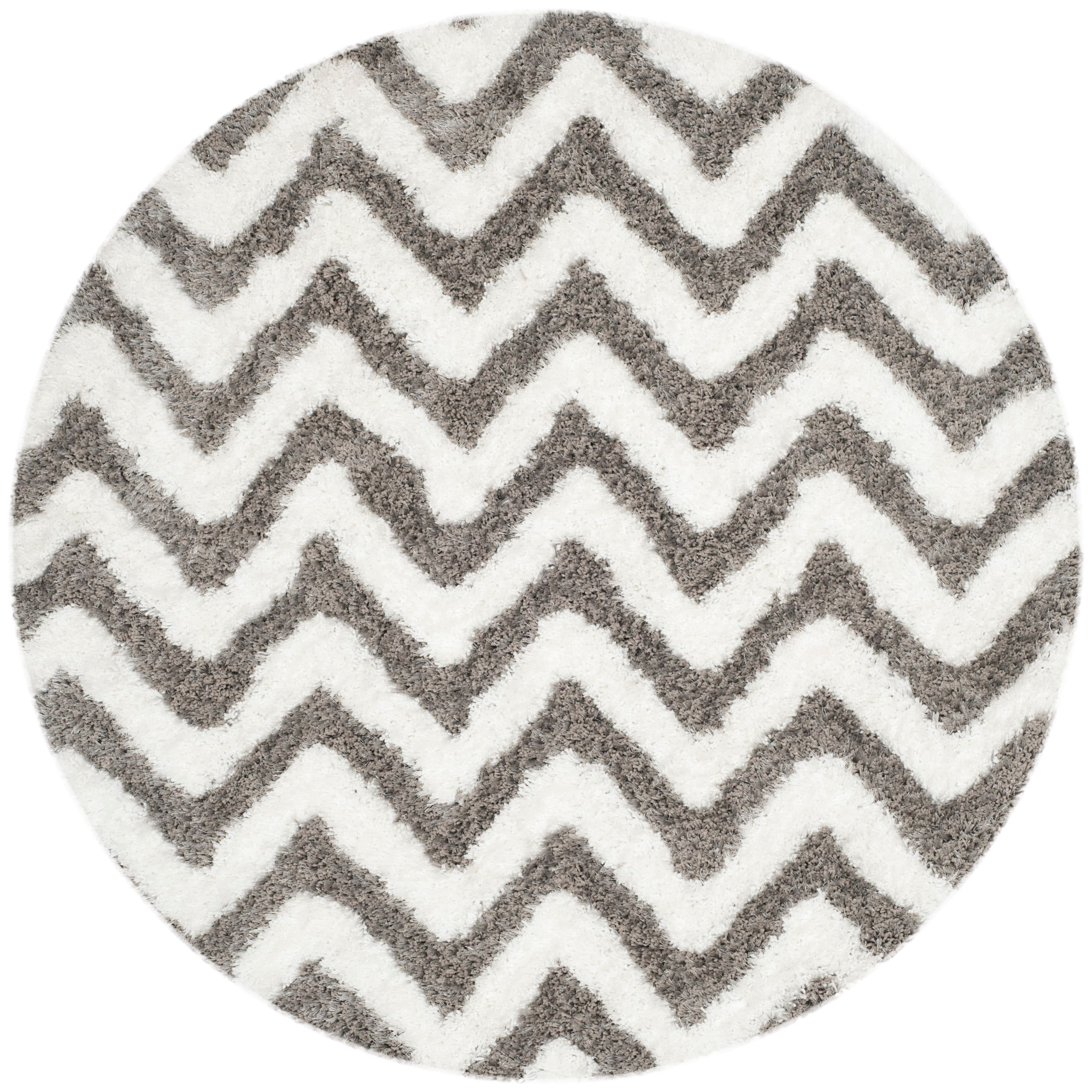 Safavieh BSG320A-5R Barcelona Beit Shag 5 x 5 (ft) Tufted Synthetic Ivory/Silver Round Indoor Chevron Area rug