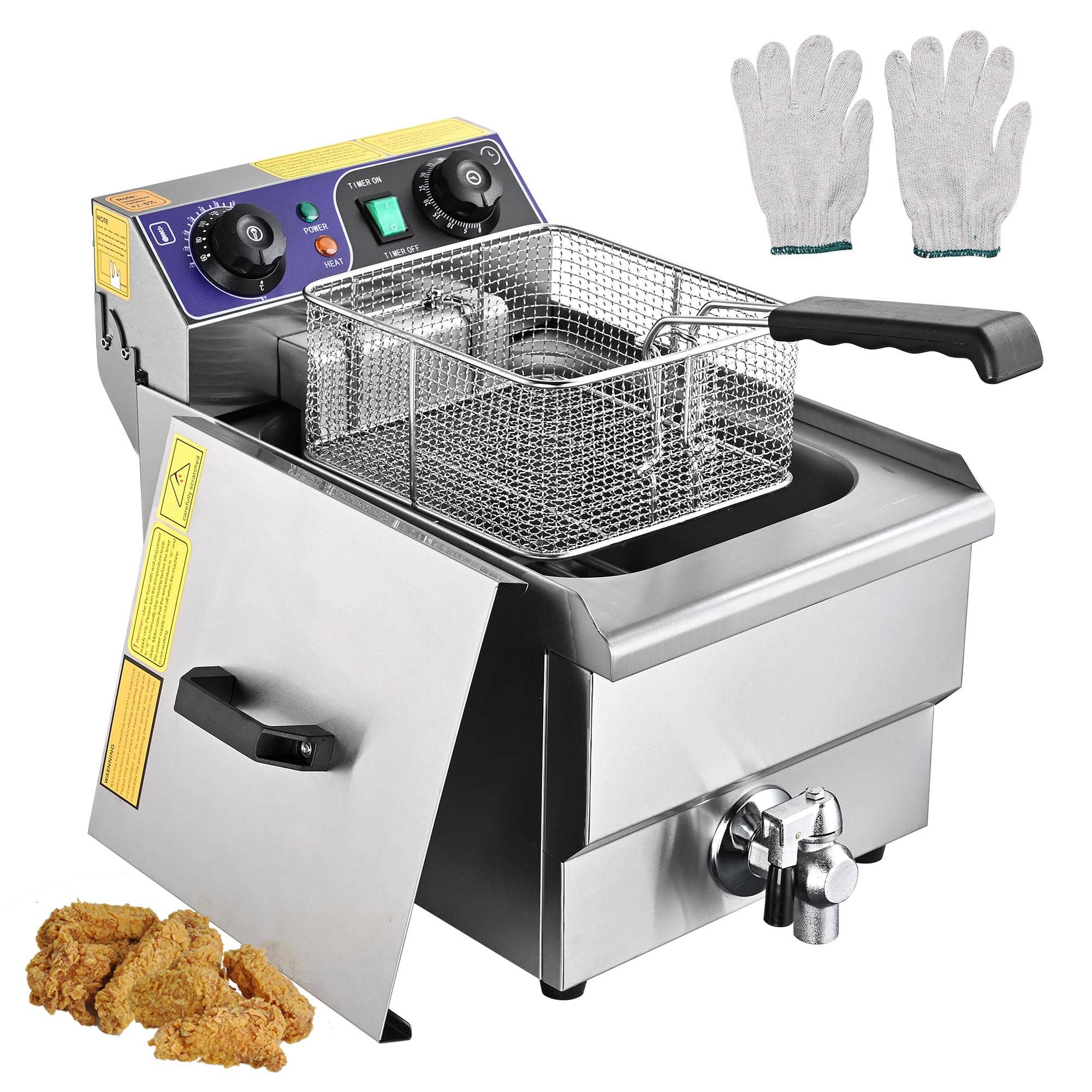 Yescom 26FRY003-10LS-DT-LO WeChef 11.7L Single Tank Stainless Steel Commercial Electric Deep Fryer with Timer and Drain French Fry