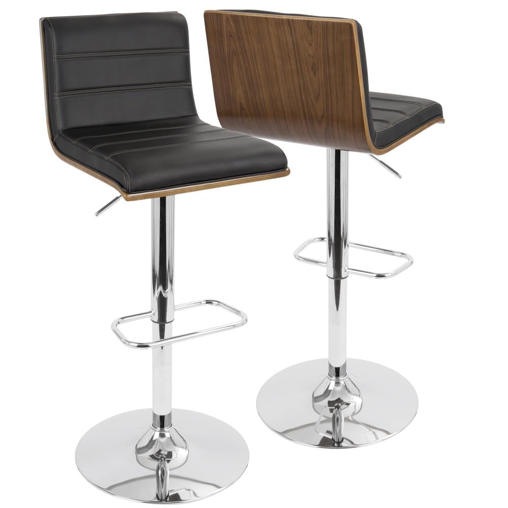 LumiSource BS-JY-VSR WL+BK Vasari Walnut Wood, Black 40.5-in H Tall Upholstered Swivel Metal Bar Stool