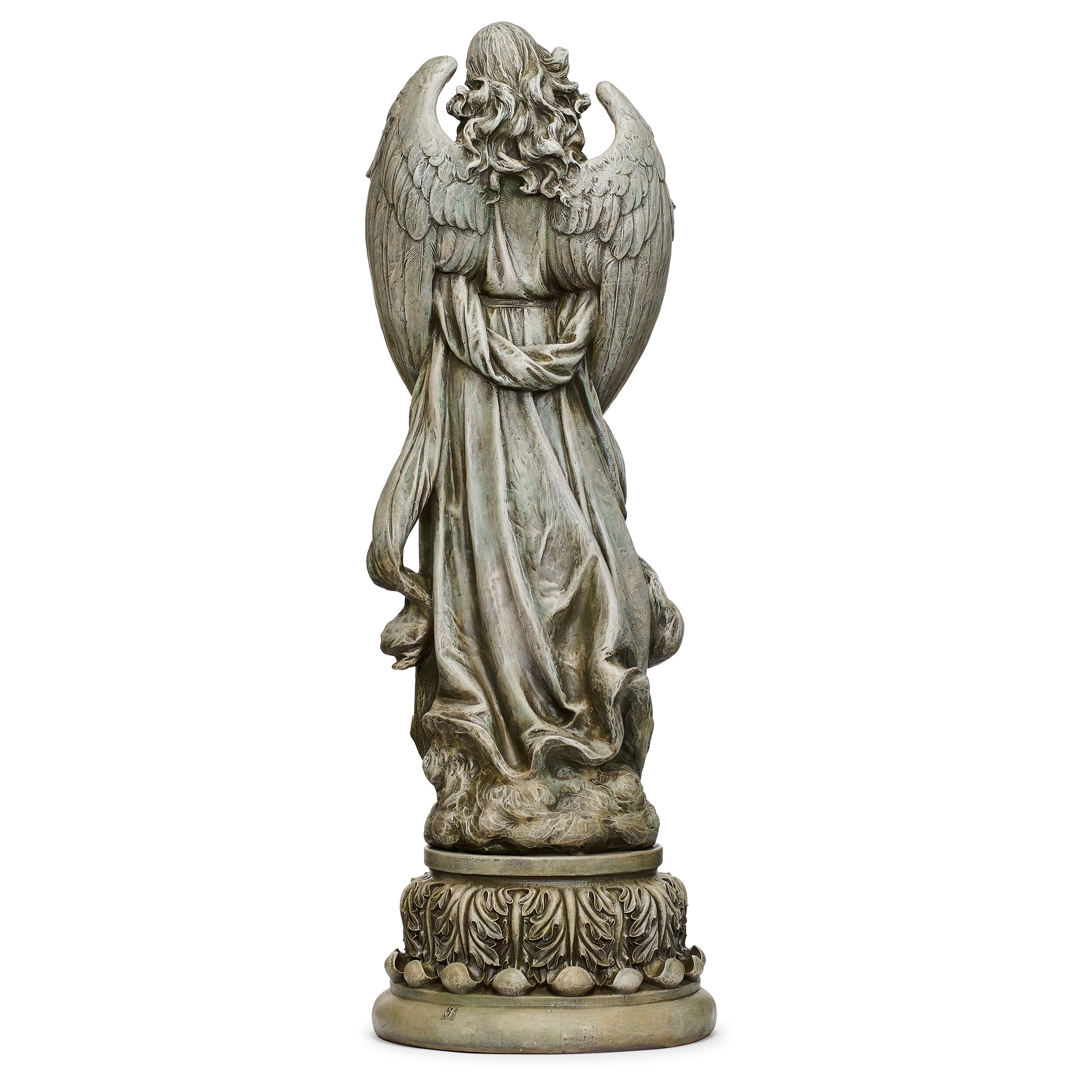 Tall Gray Resin Angel with Dove Garden Statue