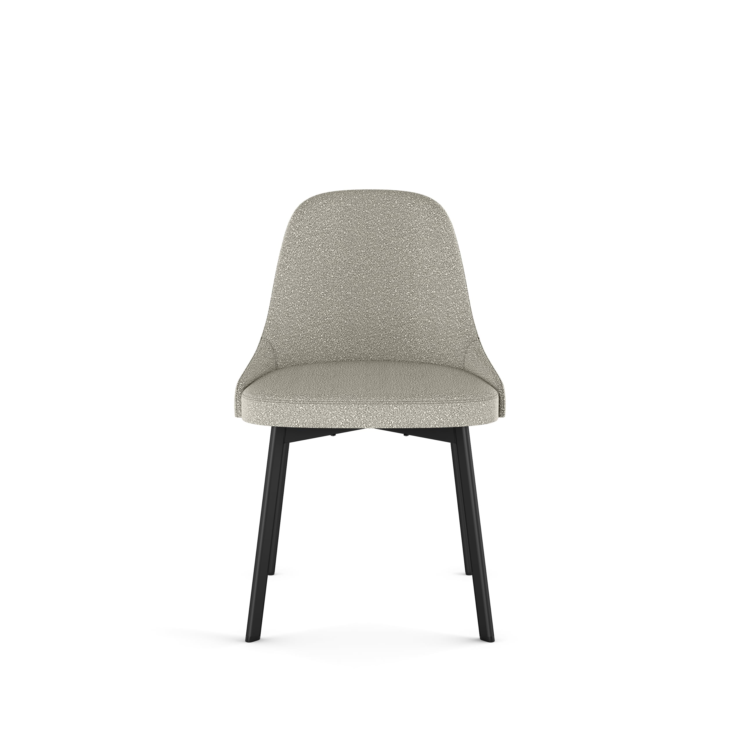 Light Beige Grey Bouclé Upholstered Side Chair with Black Metal Legs