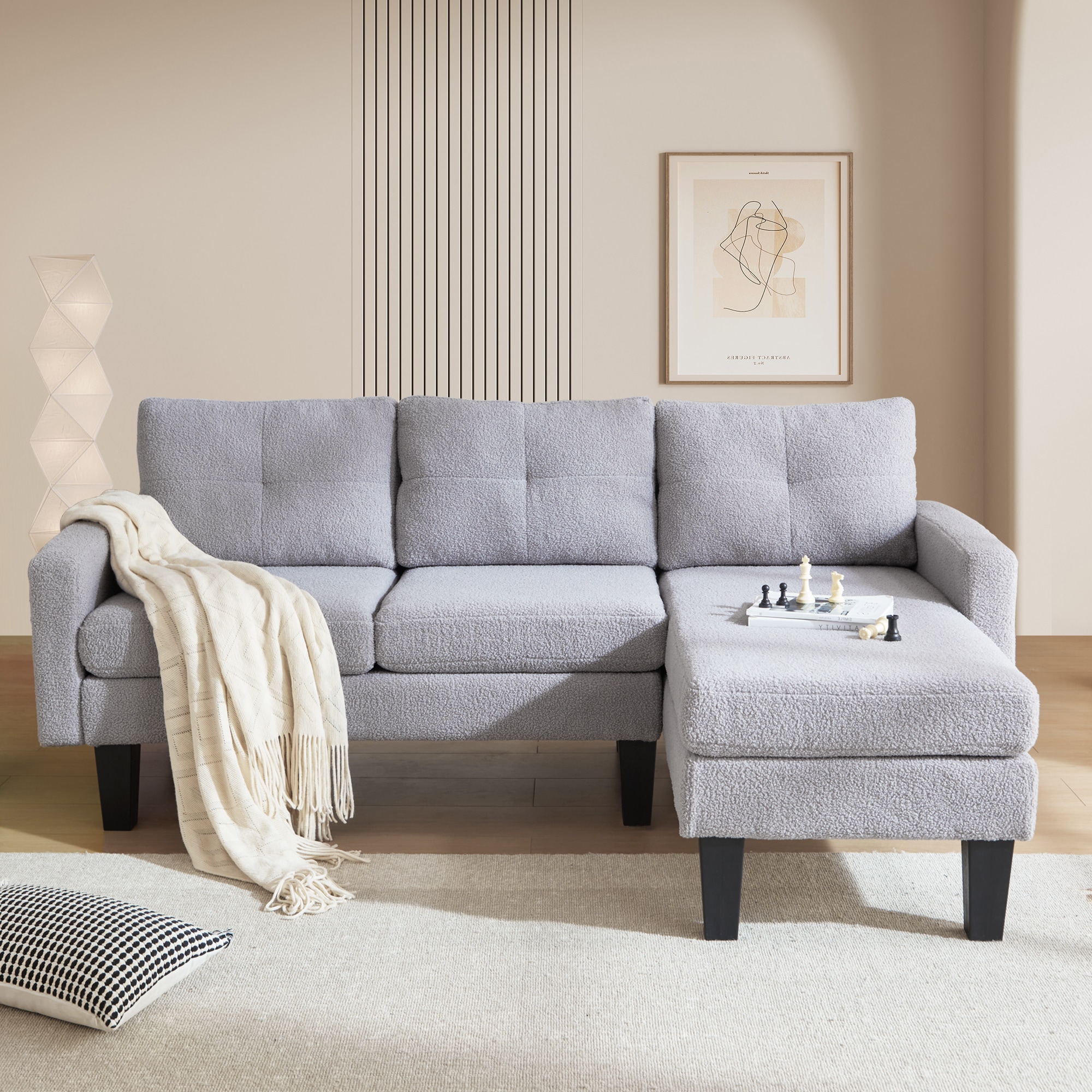 Ovios OLCK930-R 80.31-Inches Casual Gray (Teddy Fleece Fabric) Sectional
