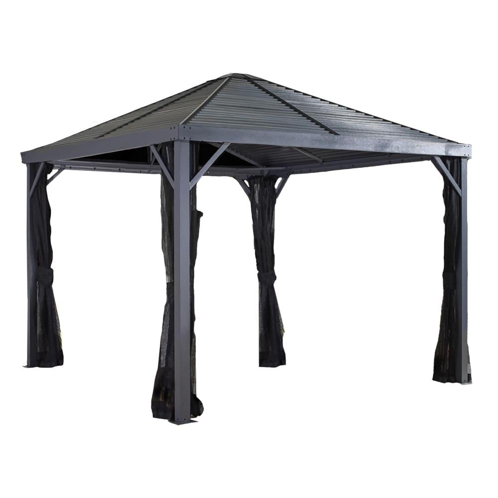 Sojag 8.01-ft x 8.01-ft Sanibel Light Grey Metal Square Screened Gazebo ...