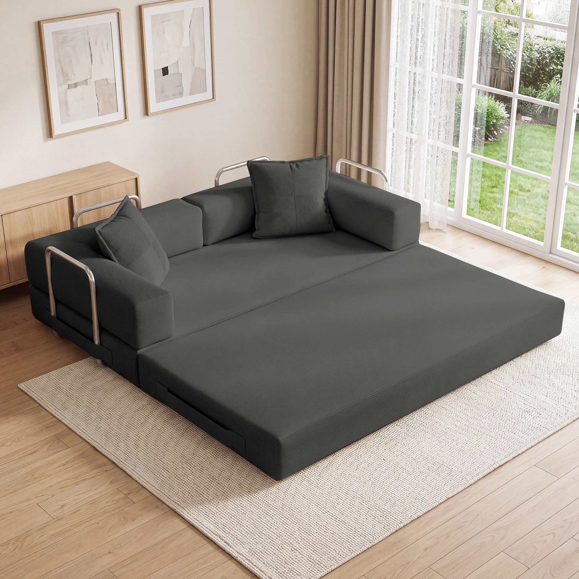 JEAREY Modular Convertible Sofa Bed Gray Contemporary/Modern Chenille Sofa bed