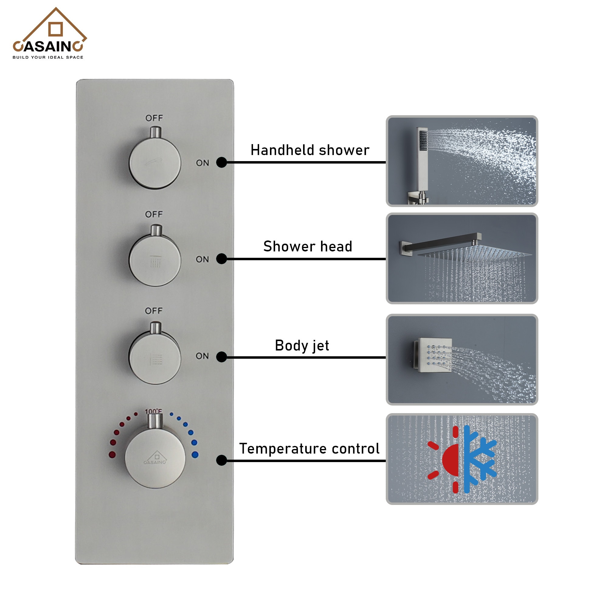 CASAINC CS6077-BN Showerhead-Bar-Panels - View #12