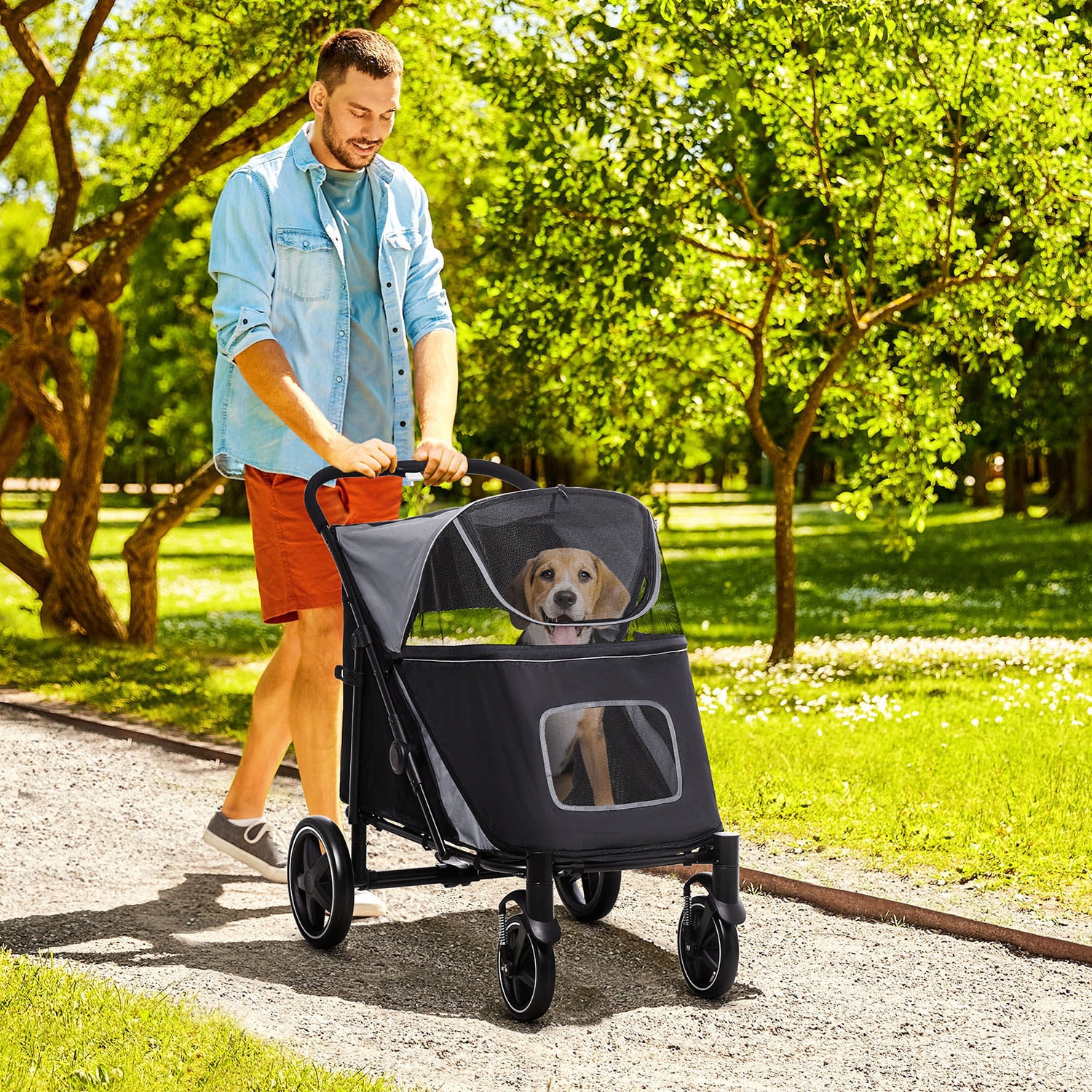 Mondawe MD-AB66292 Black 4 -Wheels Dog/Cat Stroller Weight Capacity 66-lbs