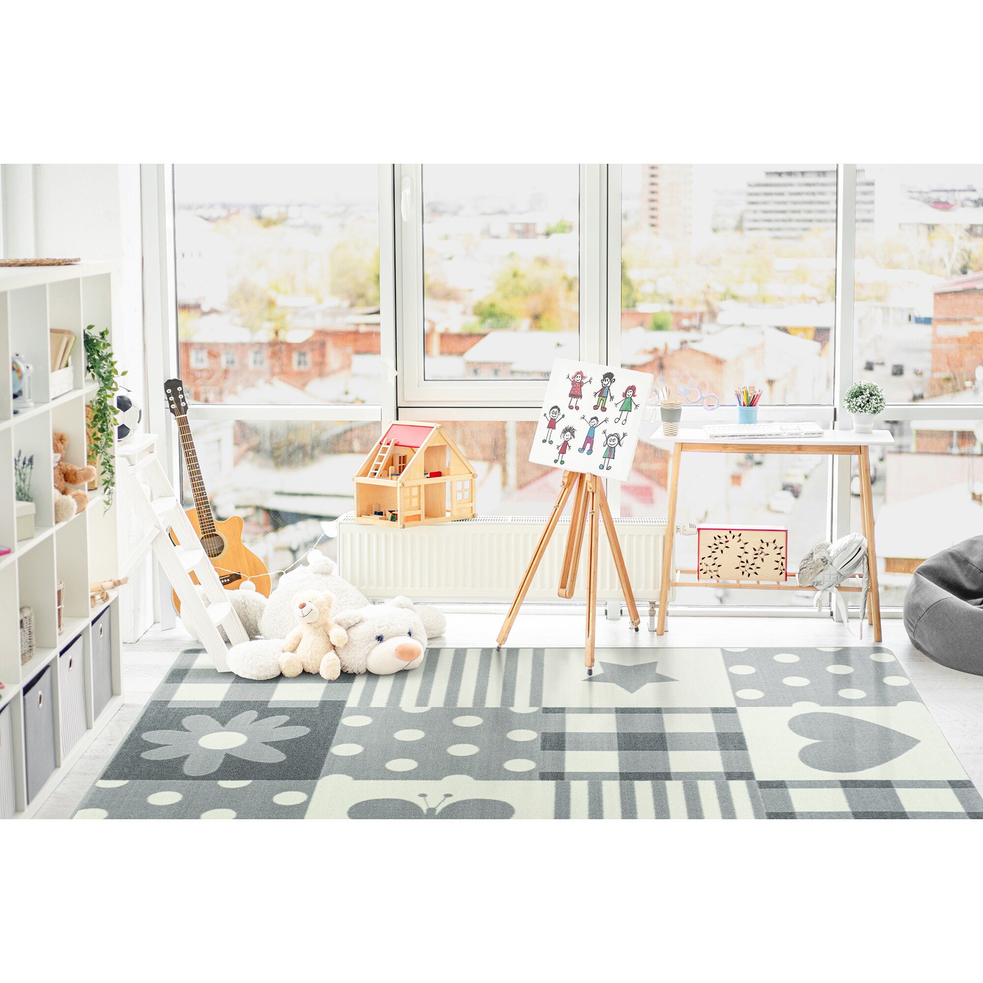 Joy Carpets 2116C-02 Claremont Kids 5 x 8 (ft) Tufted Nylon Cloudy Rectangular Indoor Geometric Area rug