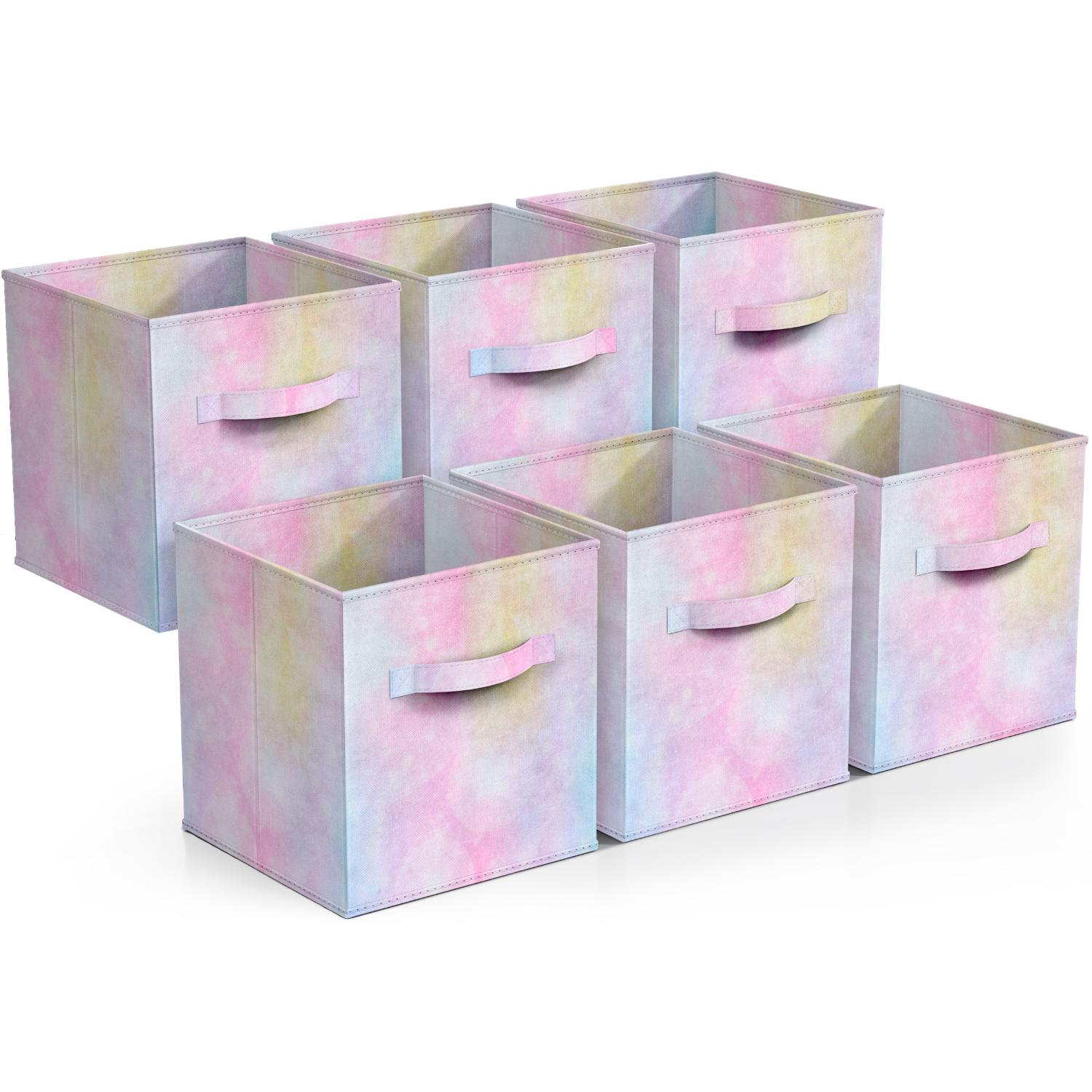 SORBUS STRG-BIN-TID6-6PK ( 10.5-in W x 11-in H x 10.5-in D ) Rainbow Sparkle Polyester Collapsible Bin