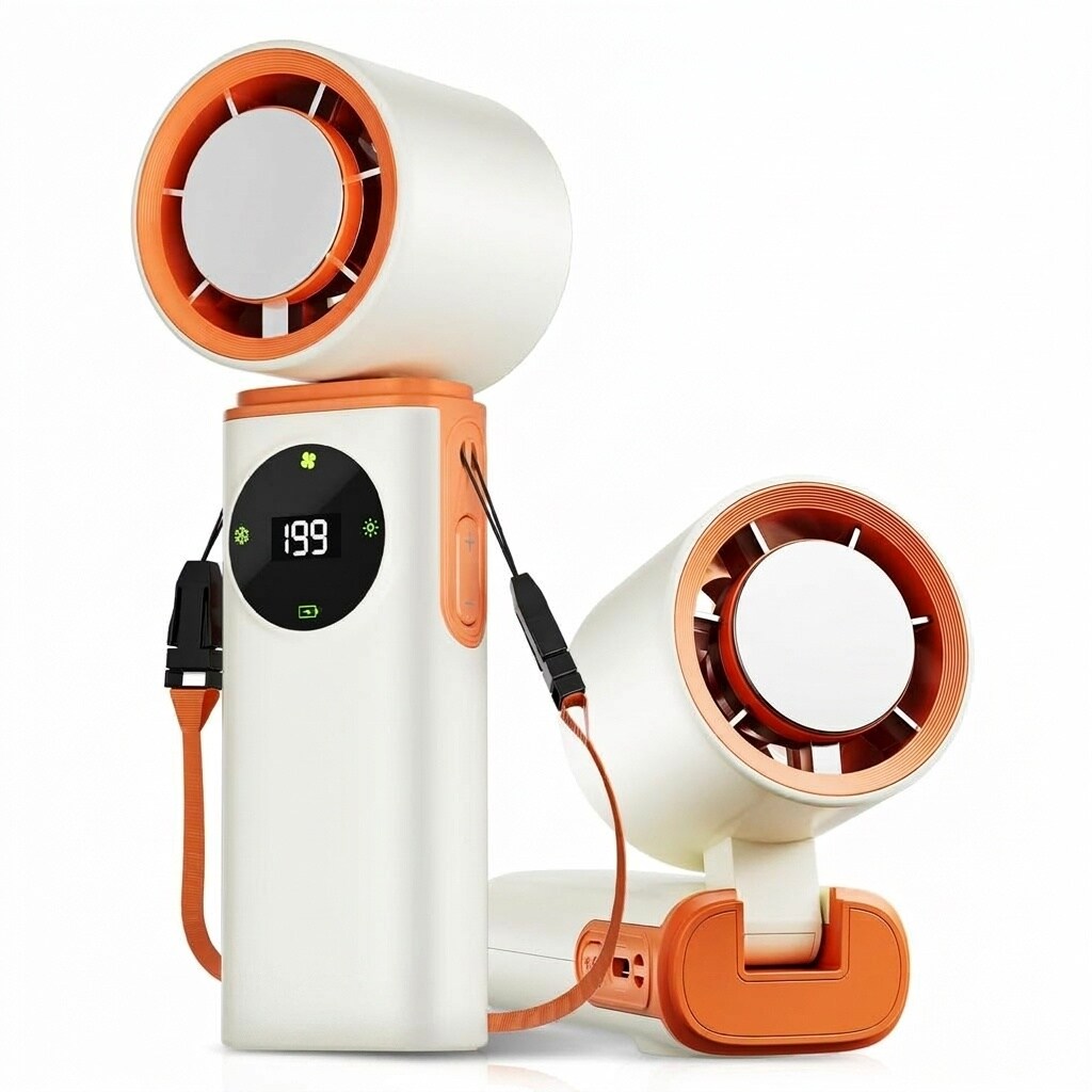 Lukvuzo  Portable Handheld Fan Ice Cooling 199 Stepless Speed 20000RPM Turbo 5 in 1 Mini Fan with LED Display Foldable Design 1 Piece White