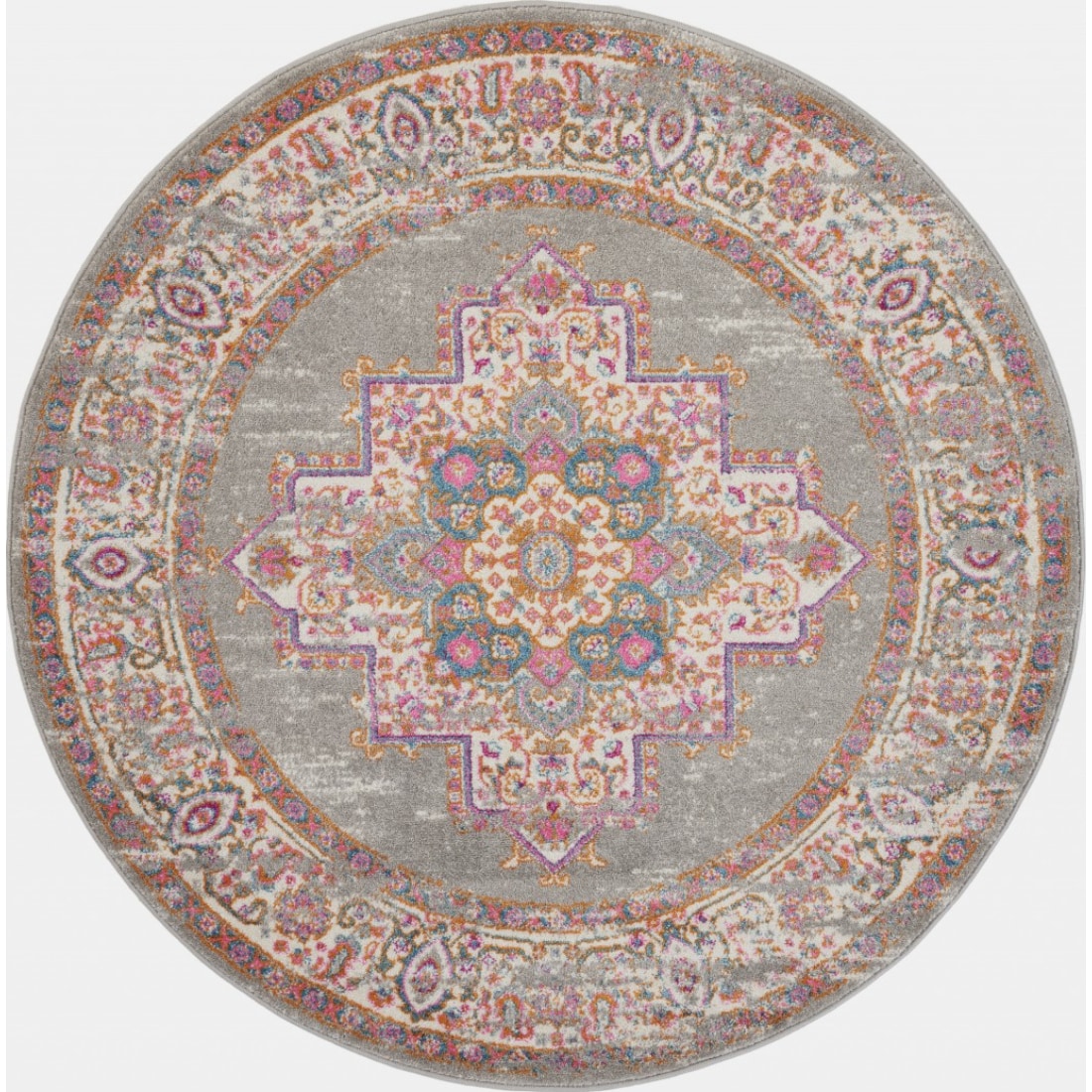 HomeRoots 4000385269 5 x 5 (ft) Polypropylene Grey Round Indoor Area rug