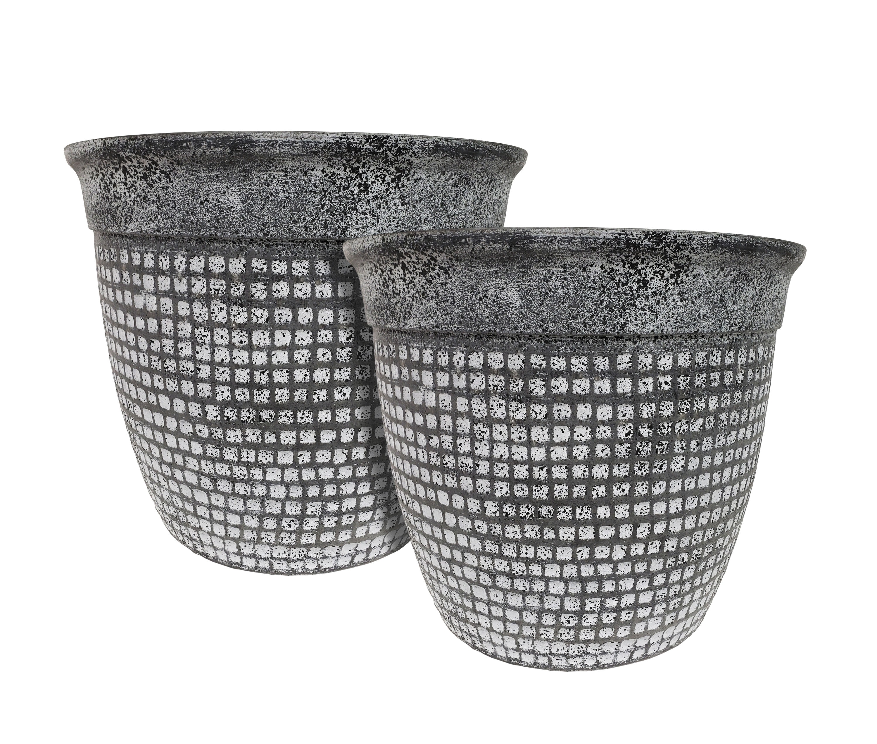 Algreen Products 45642 2 -Pack Round 14.0-in W Medium Gray Mixed/Composite Indoor/Outdoor Planter with Drainage Holes