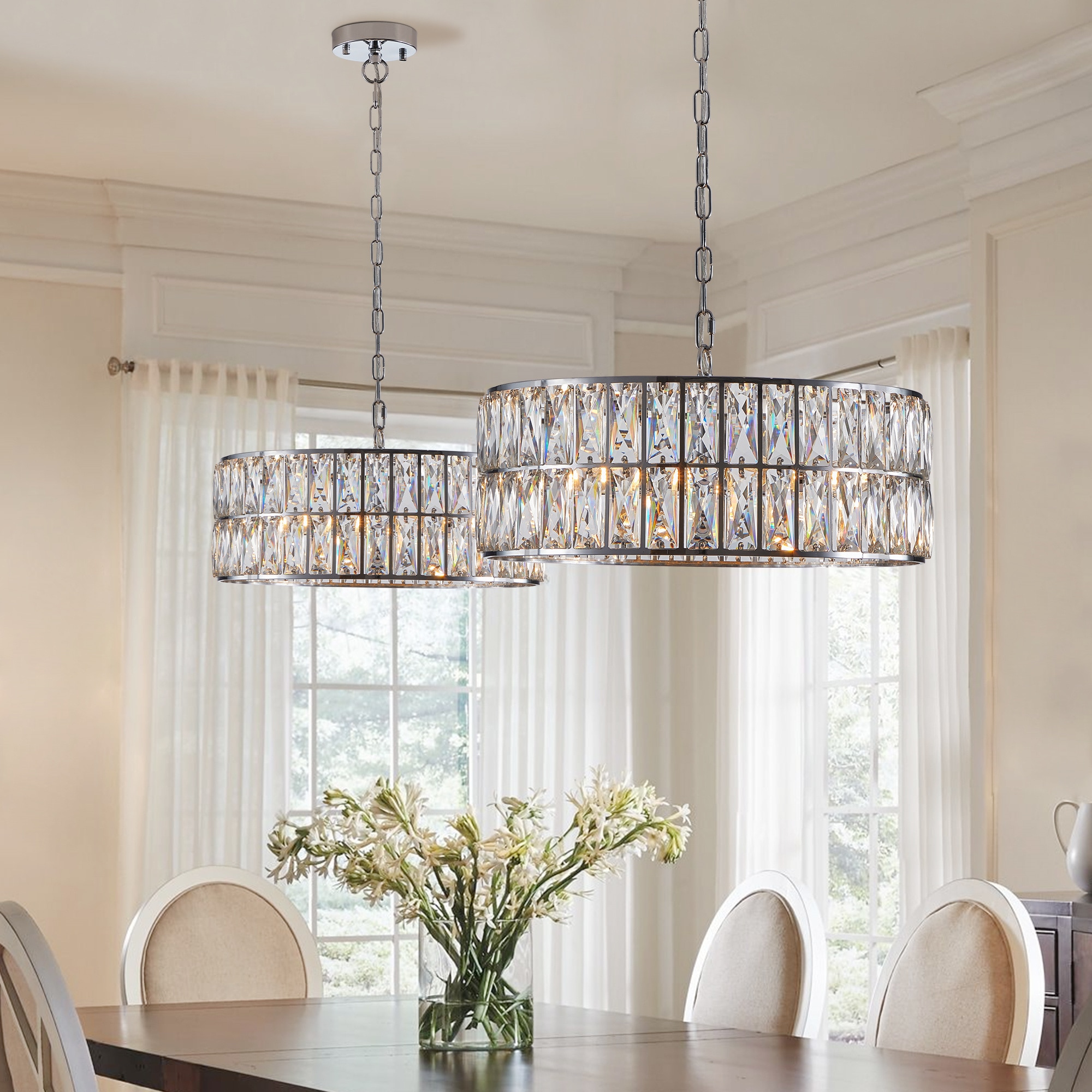 Modern Crystal Drum Chandelier Clear Lighting & Ceiling Fans At Lowes.com