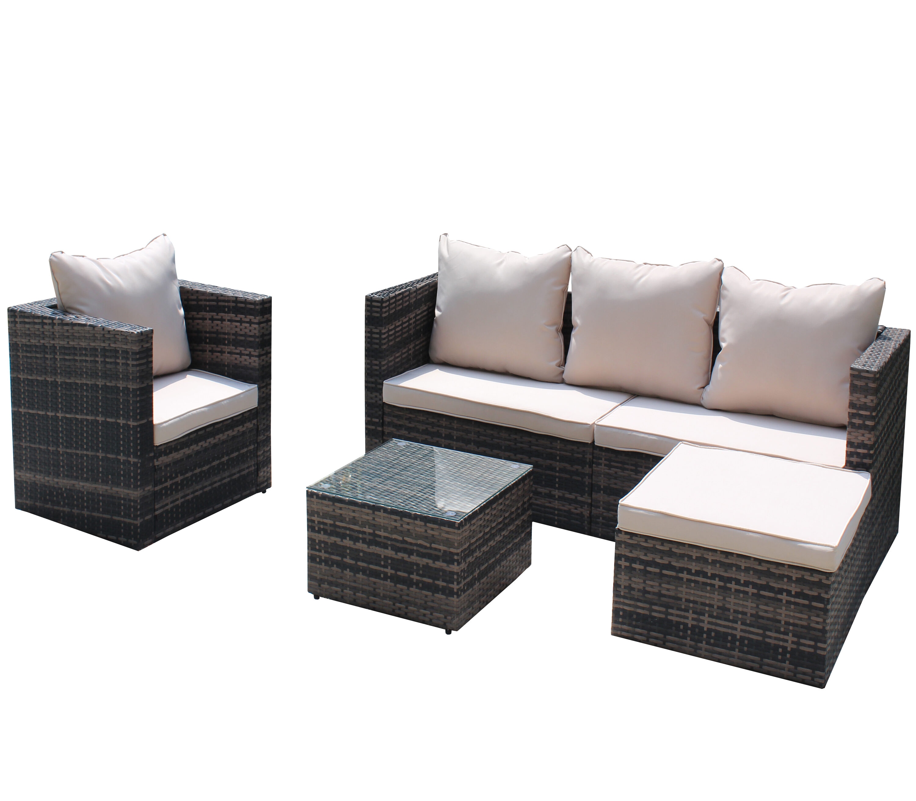 Damerin N7CS28 4 -Piece Rattan Patio Sofa Conversation Set with Brown Cushions