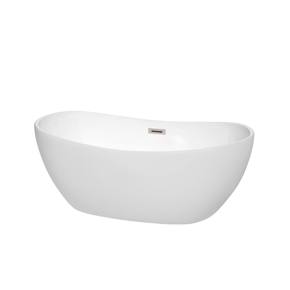 Wyndham Collection WCOBT101460BNTRIM Rebecca 32-in x 60-in White with Brushed Nickel Trim Acrylic Oval Freestanding Soaking bathtub with Drain ( Center Drain )