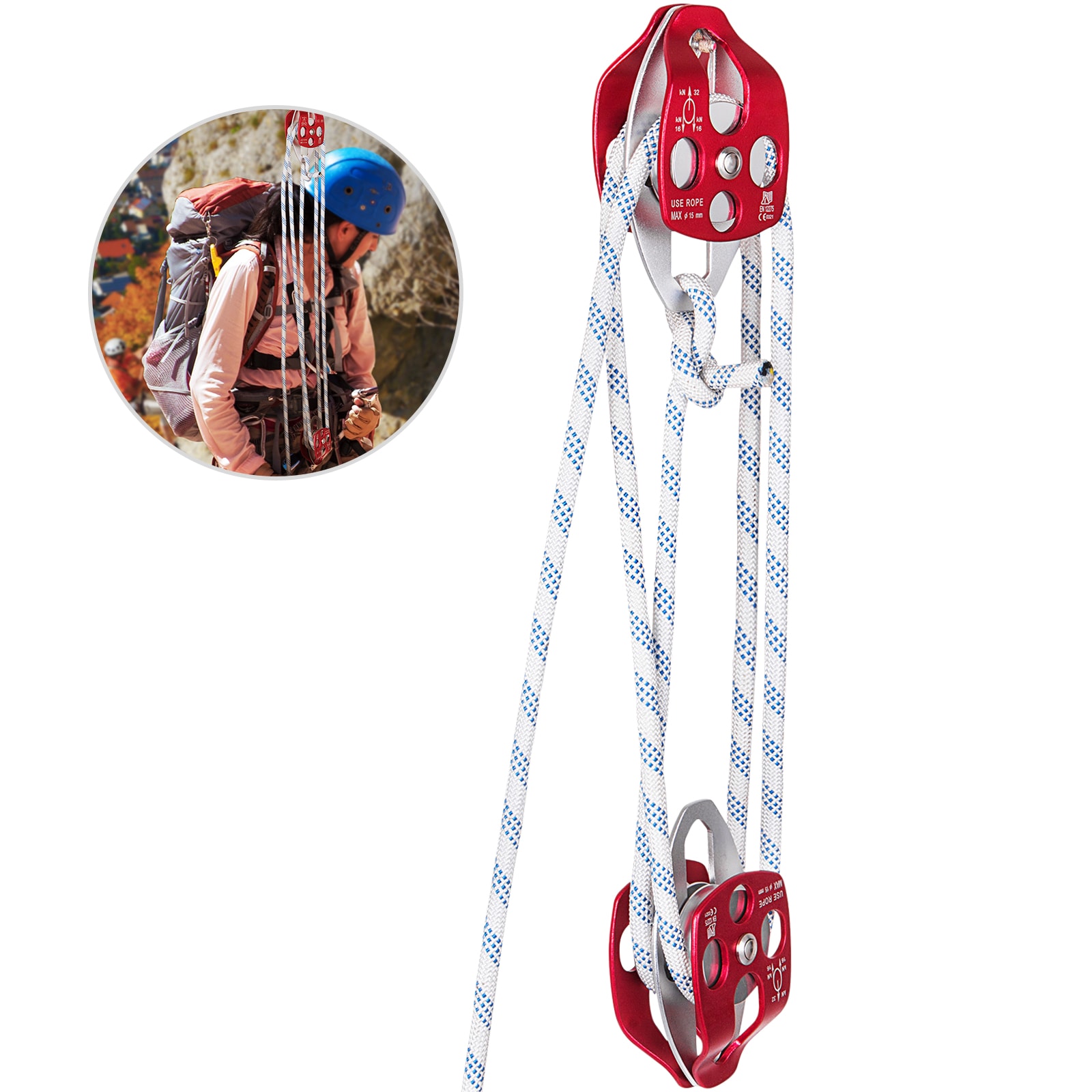 SVOPES Dual Sheave Pulley System. 2/5-1/2 Inch. 100-200Ft Braided Rope. 6600-7705LBS Load Capacity. for Rigging. Lifting and Outdoor Activities #SVOPESSHLSJTZ04701V0