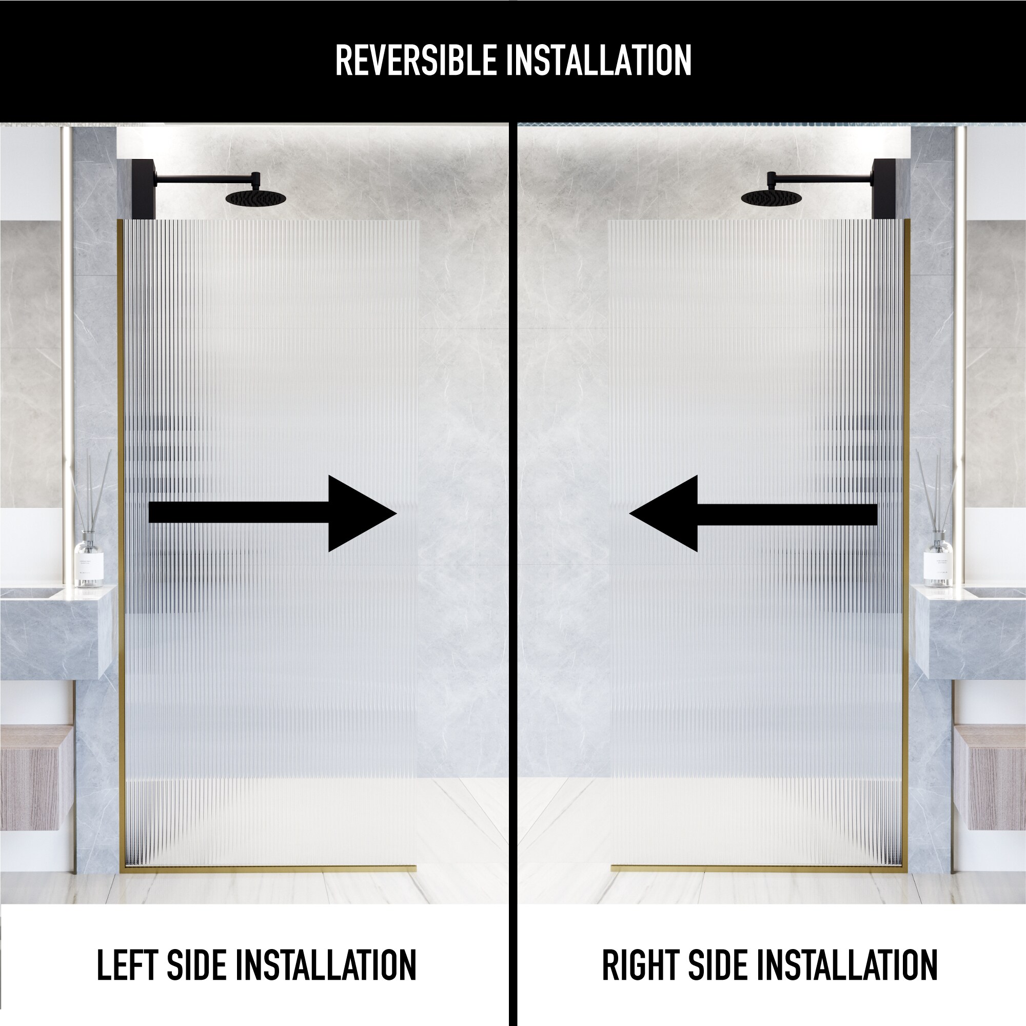 Zenith 34" Matte Gold Frameless Fluted Glass Shower Screen