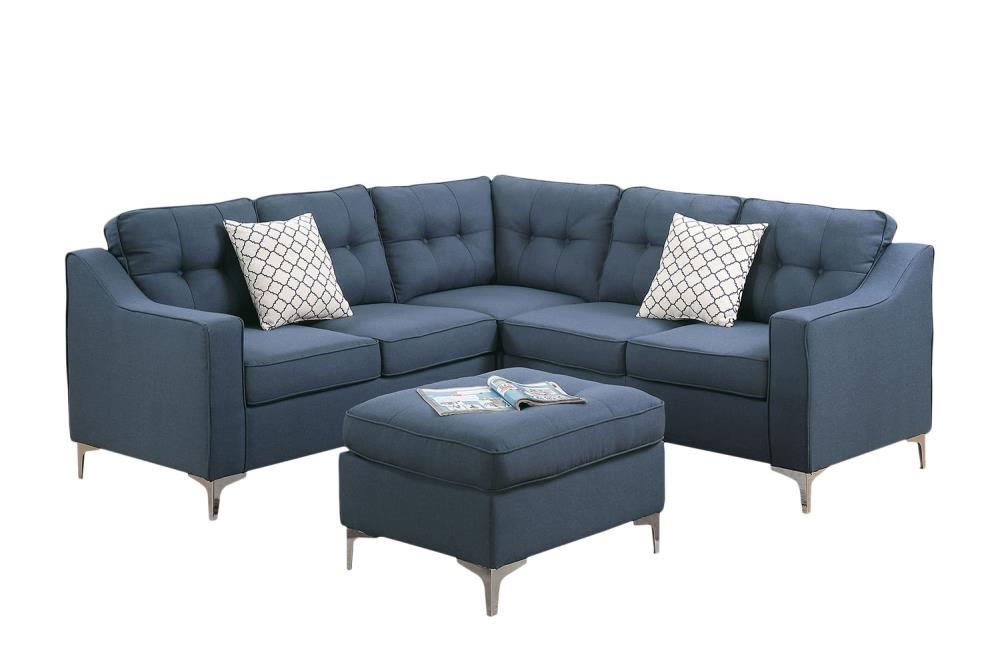 Poundex Effie Casual 4-Piece Polyester/Polyester Blend Navy Living Room ...