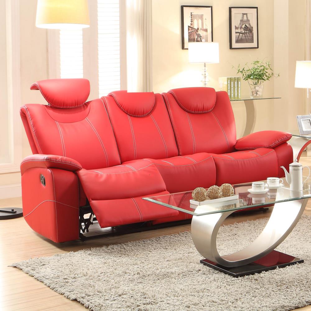 Red Faux Leather Reclining Sofa, Red Leather Sofa Recliner