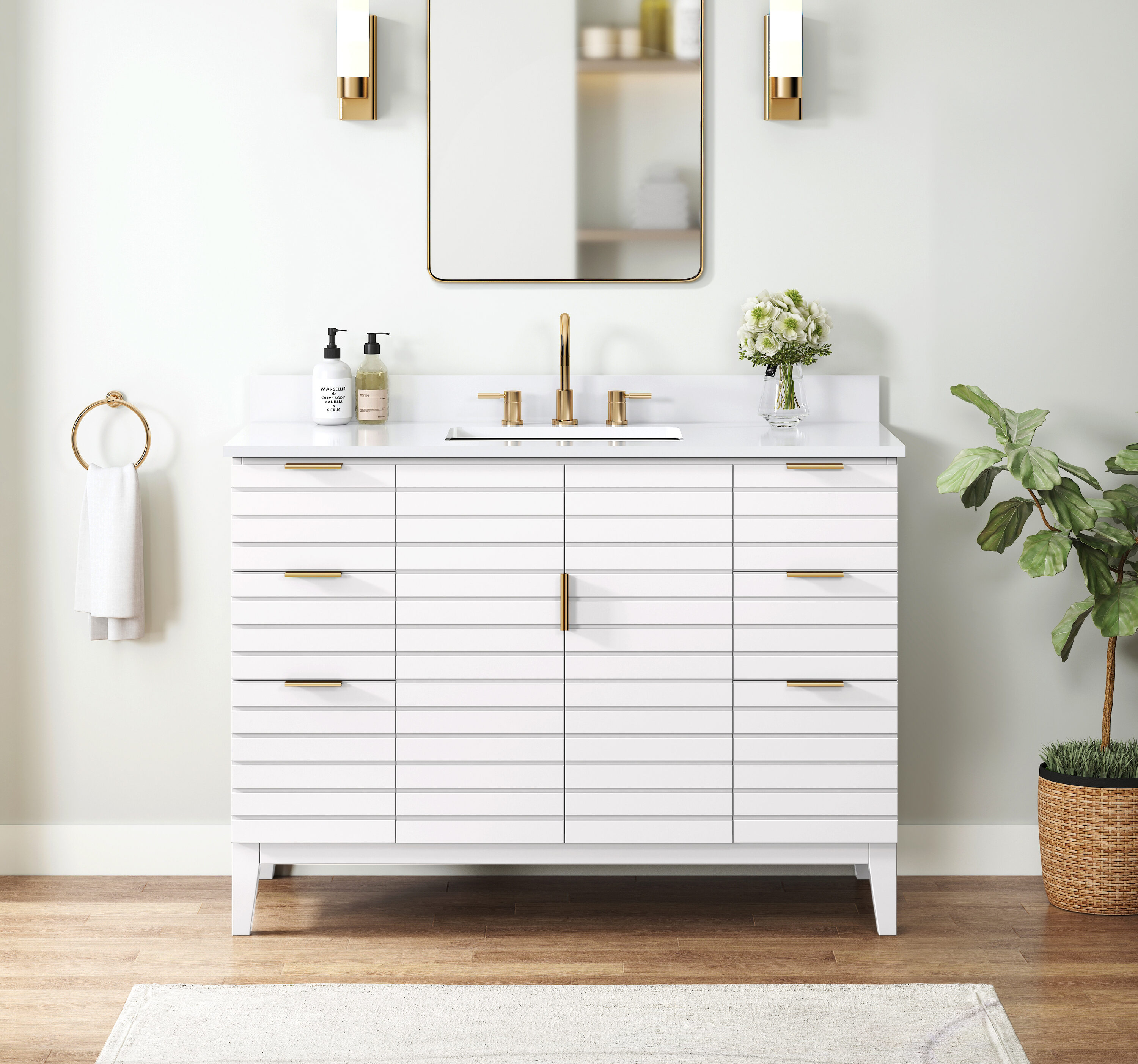 Origin 21 L23014-VS48-WT Lundy 48-in White Undermount Single Sink Bathroom Vanity with White Engineered Stone Top