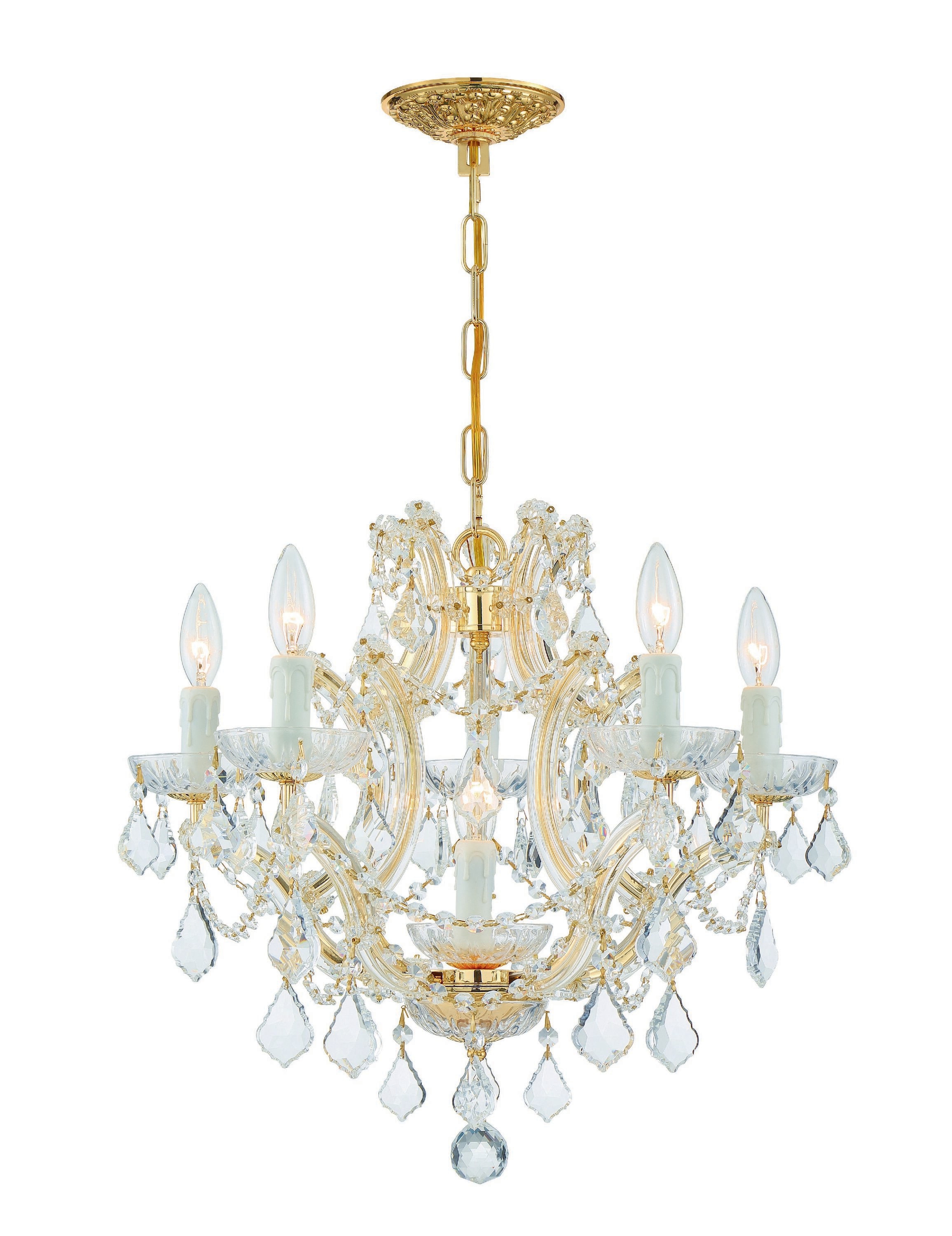 Crystorama 4405-GD-CL-MWP Maria Theresa 6 -Light Polished Gold Traditional Crystal For Use in Bedrooms, Dining Rooms, Foyers, Kitchens, Living Rooms Chandelier