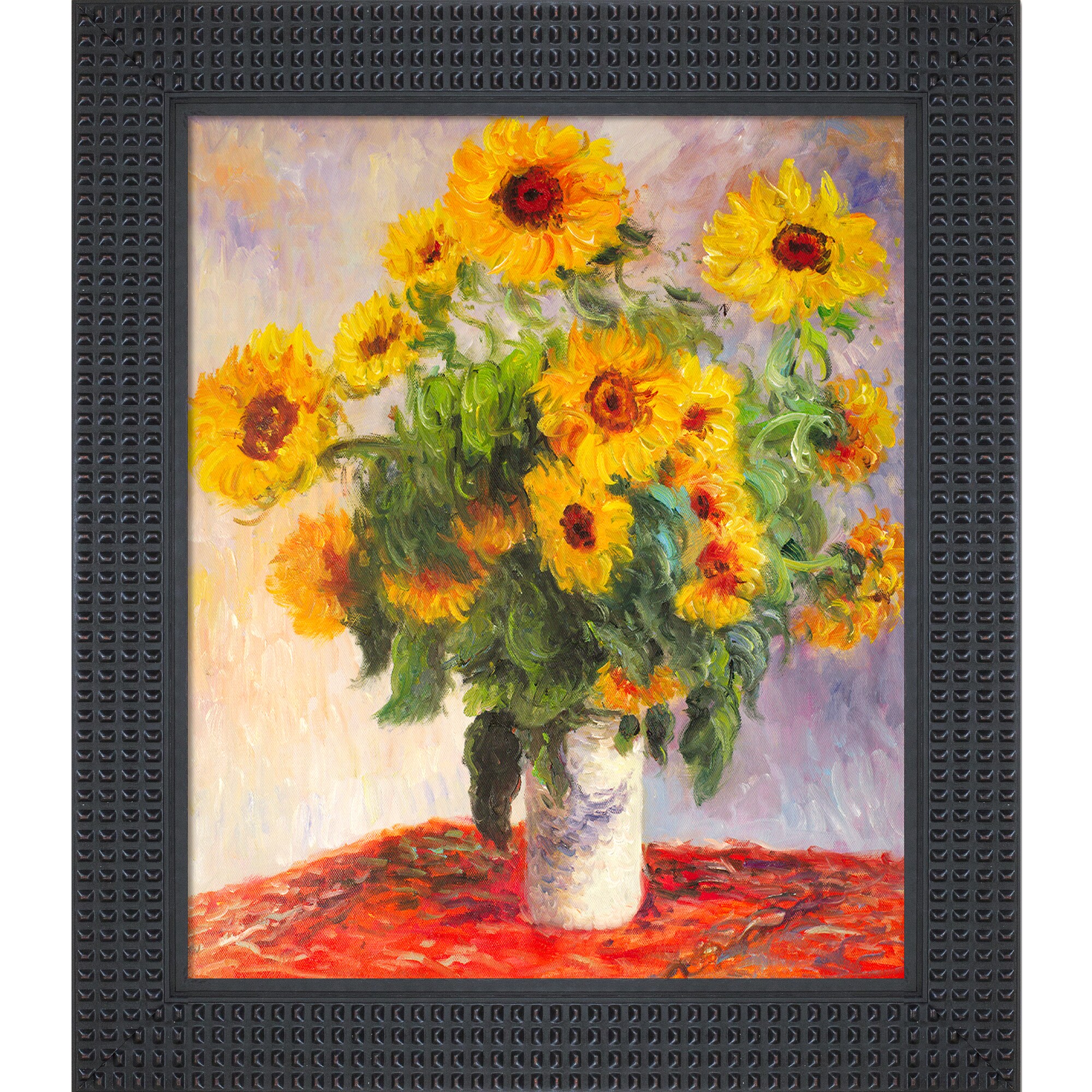 La Pastiche 688576878089 Sunflowers Claude Monet Black Wood Framed 30.5-Inches H x 26.5-Inches W Floral Canvas Hand-Painted Painting