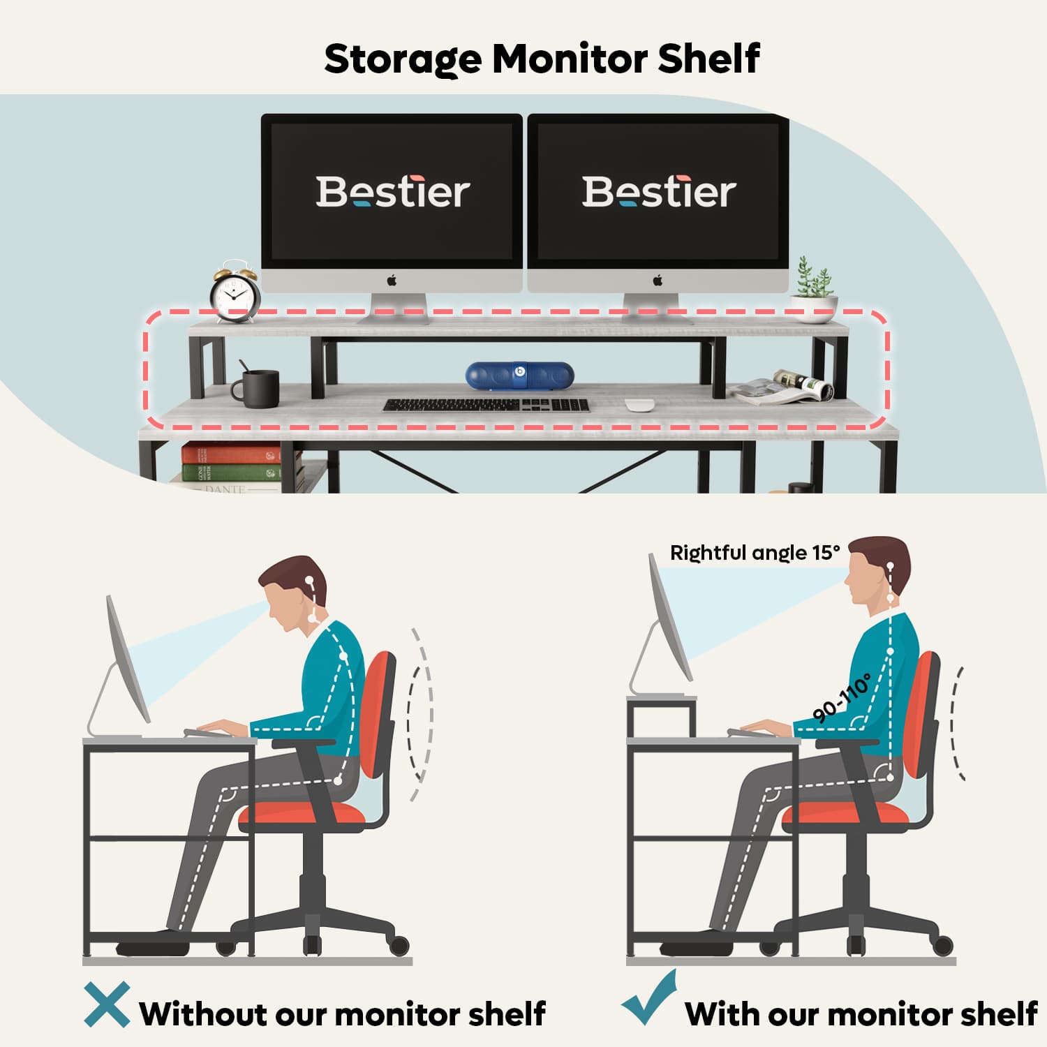 Bestier LOW-D074G-WHTW desks - View #5