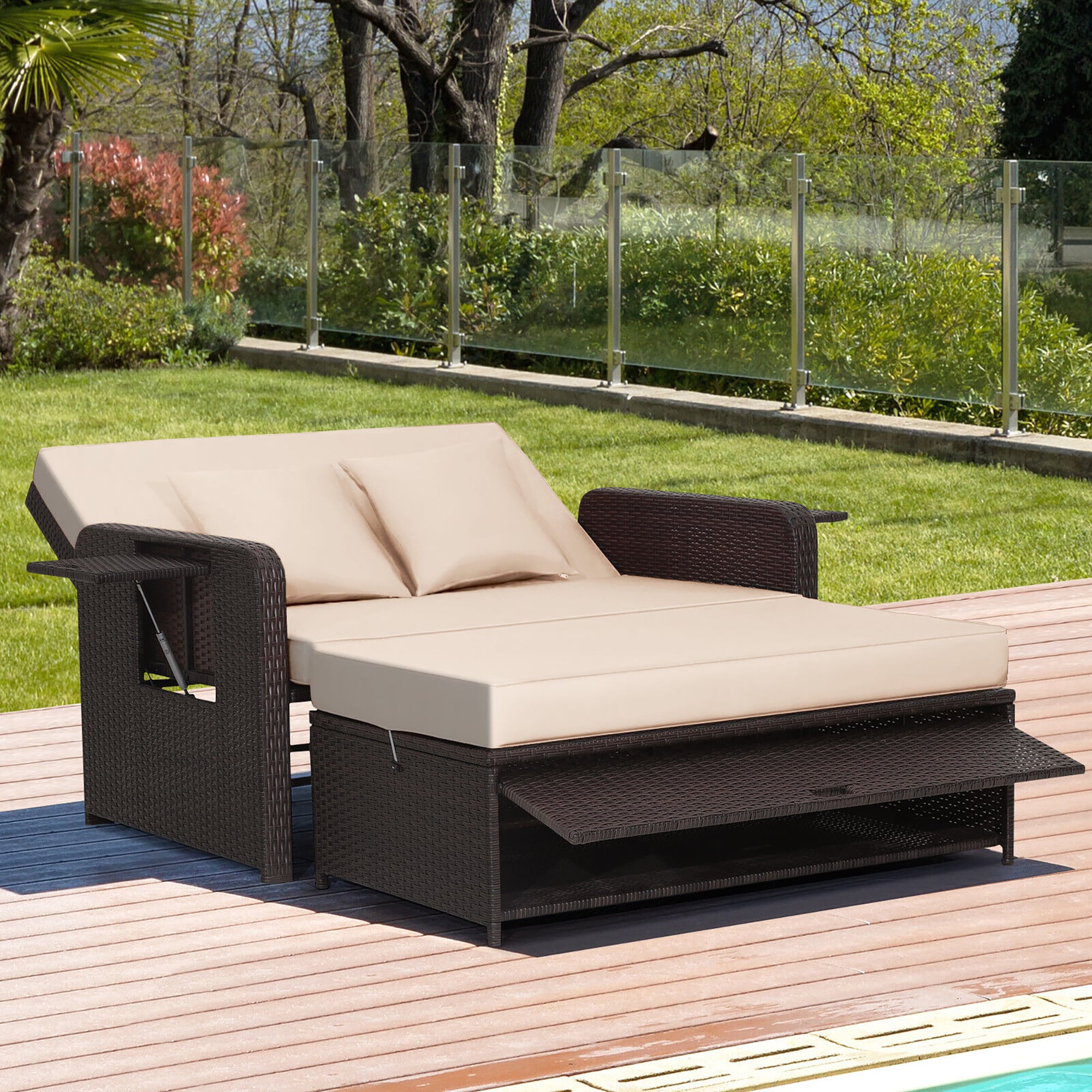BABOOM BOM-4BN+-CO 3 -Piece Rattan Patio Conversation Set with Off-white Cushions