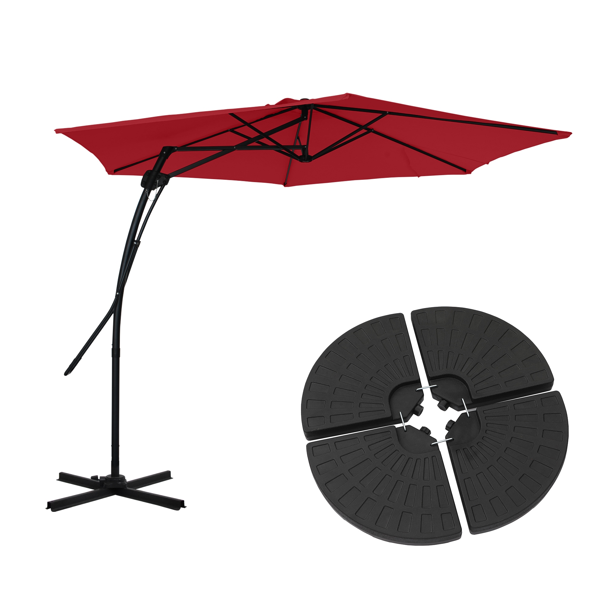 Dimakai DK-0104YG781 10-ft Steel Red No-tilt Offset Patio Umbrella with Base